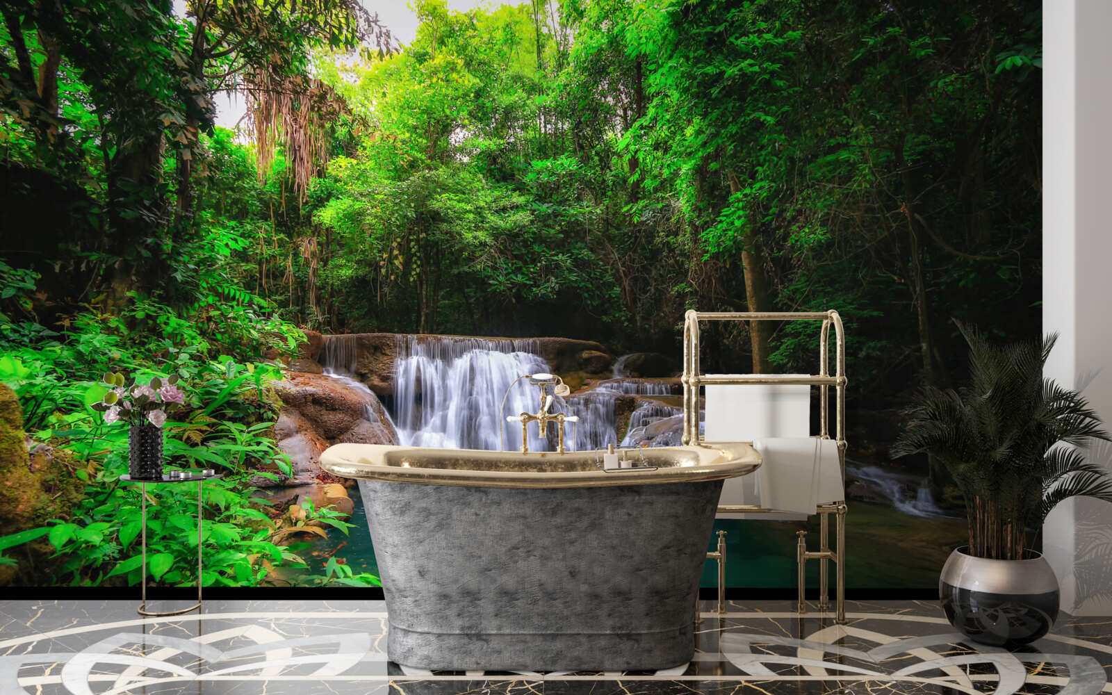 Papier peint une cascade cachée dans les profondeurs d'une forêt verdoyante