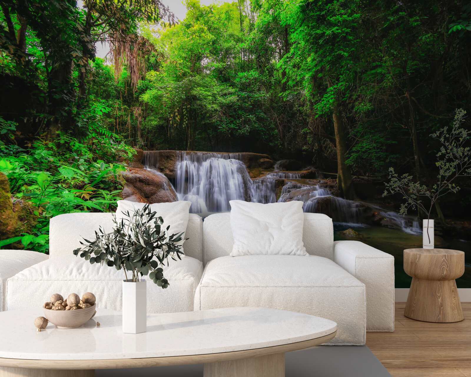 Papier peint une cascade cachée dans les profondeurs d'une forêt verdoyante