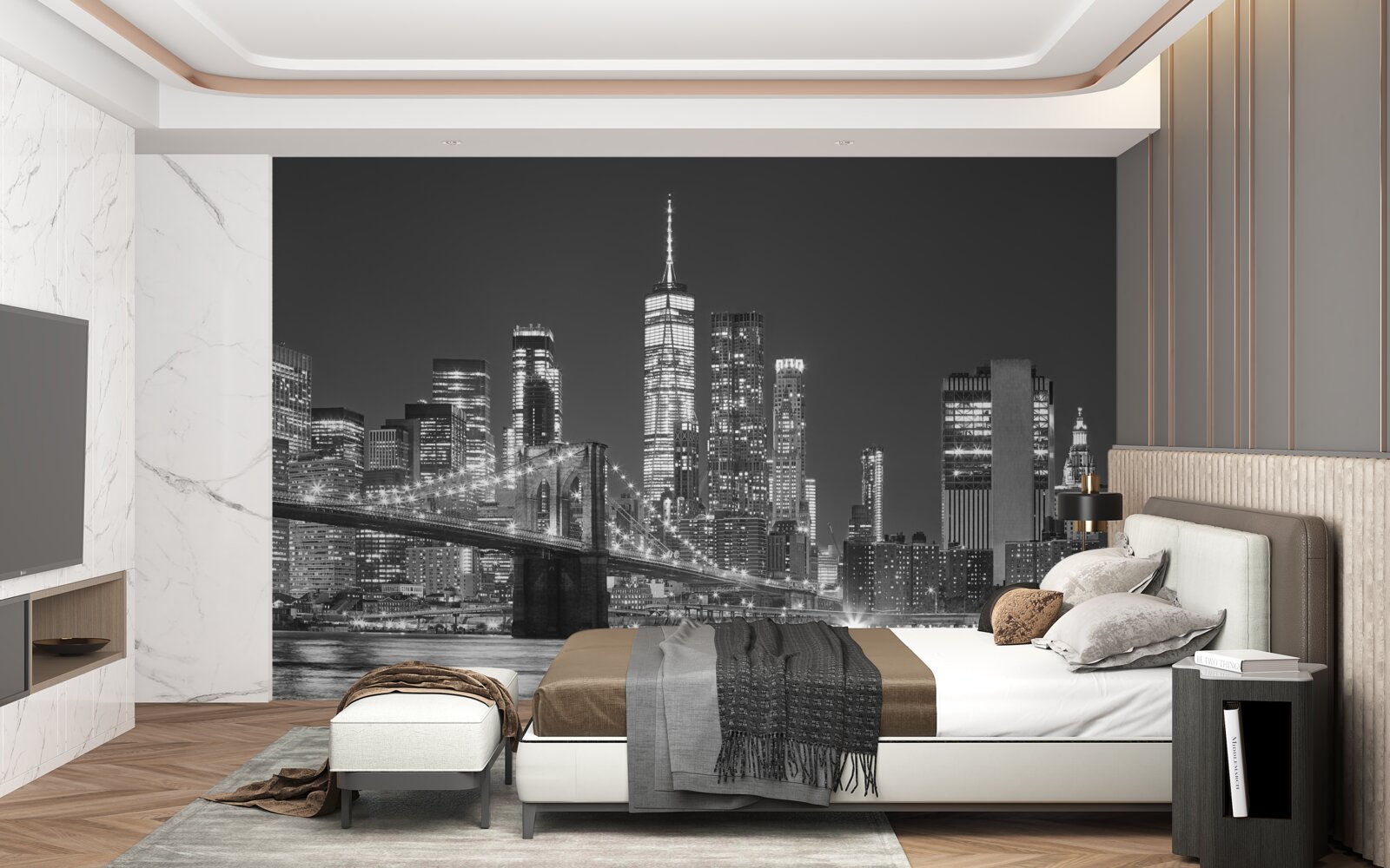 Papier peint vue nocturne du pont de manhattan