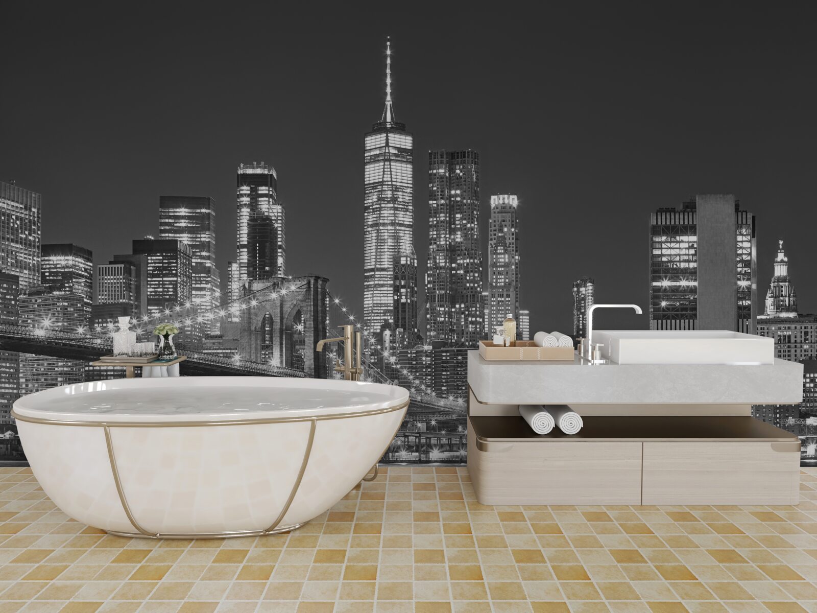 Papier peint vue nocturne du pont de manhattan