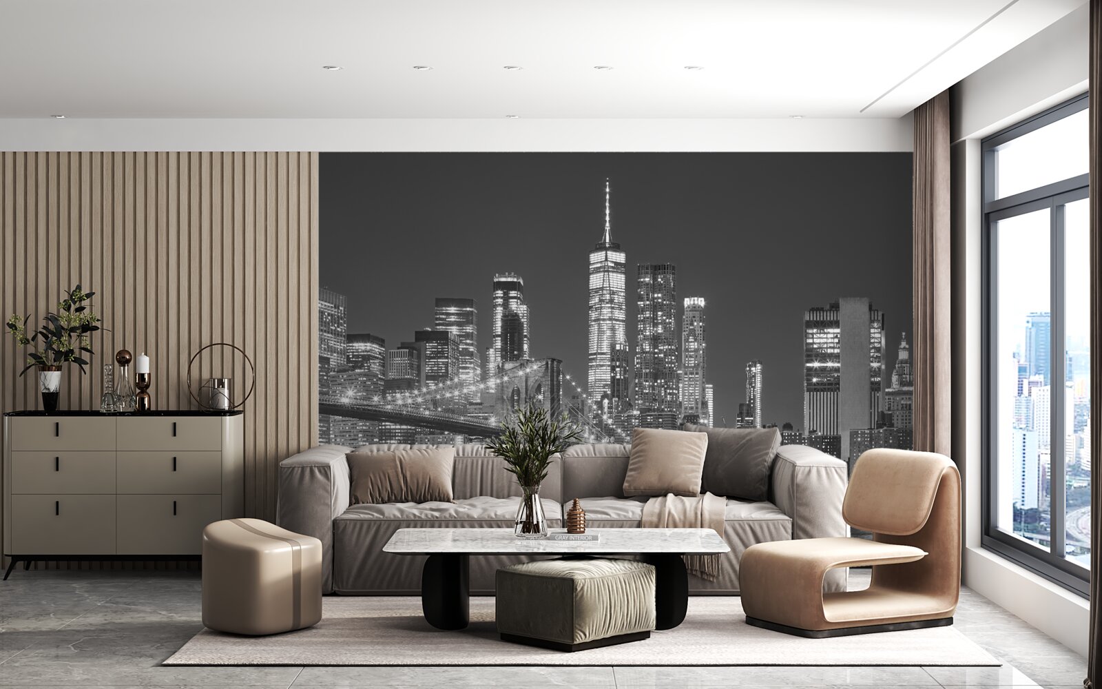 Papier peint vue nocturne du pont de manhattan