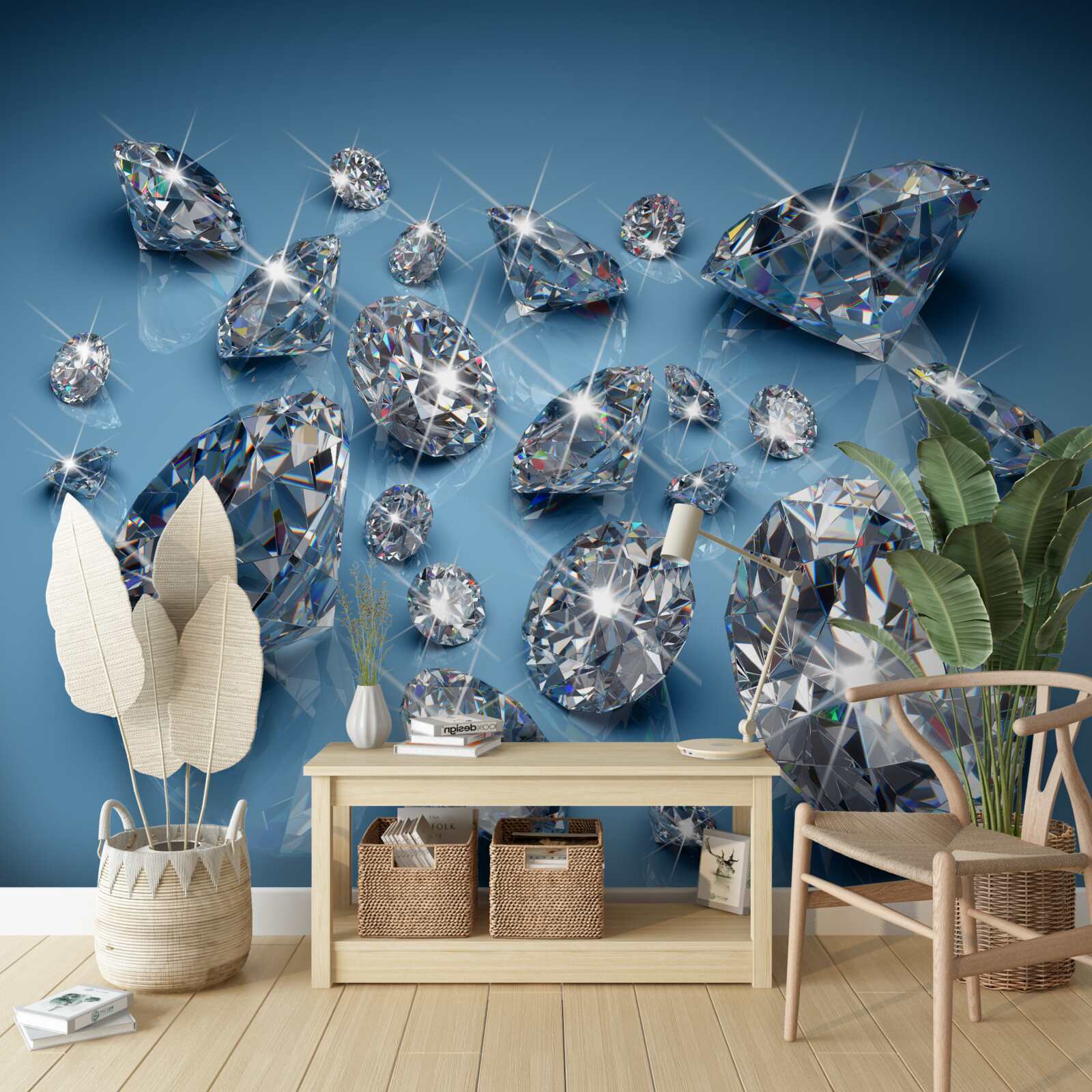Papier peint grands diamants sur verre bleu