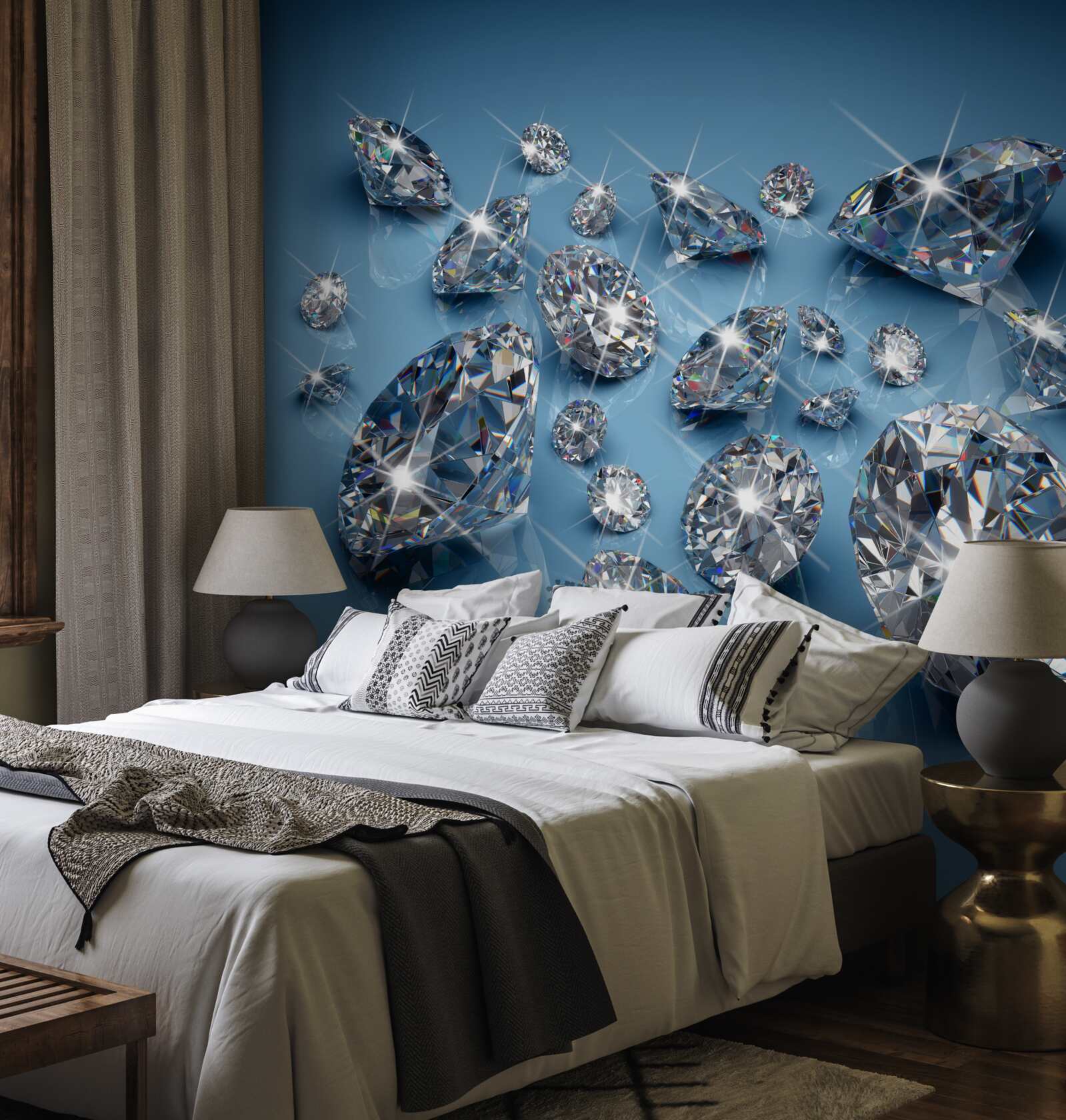 Papier peint grands diamants sur verre bleu