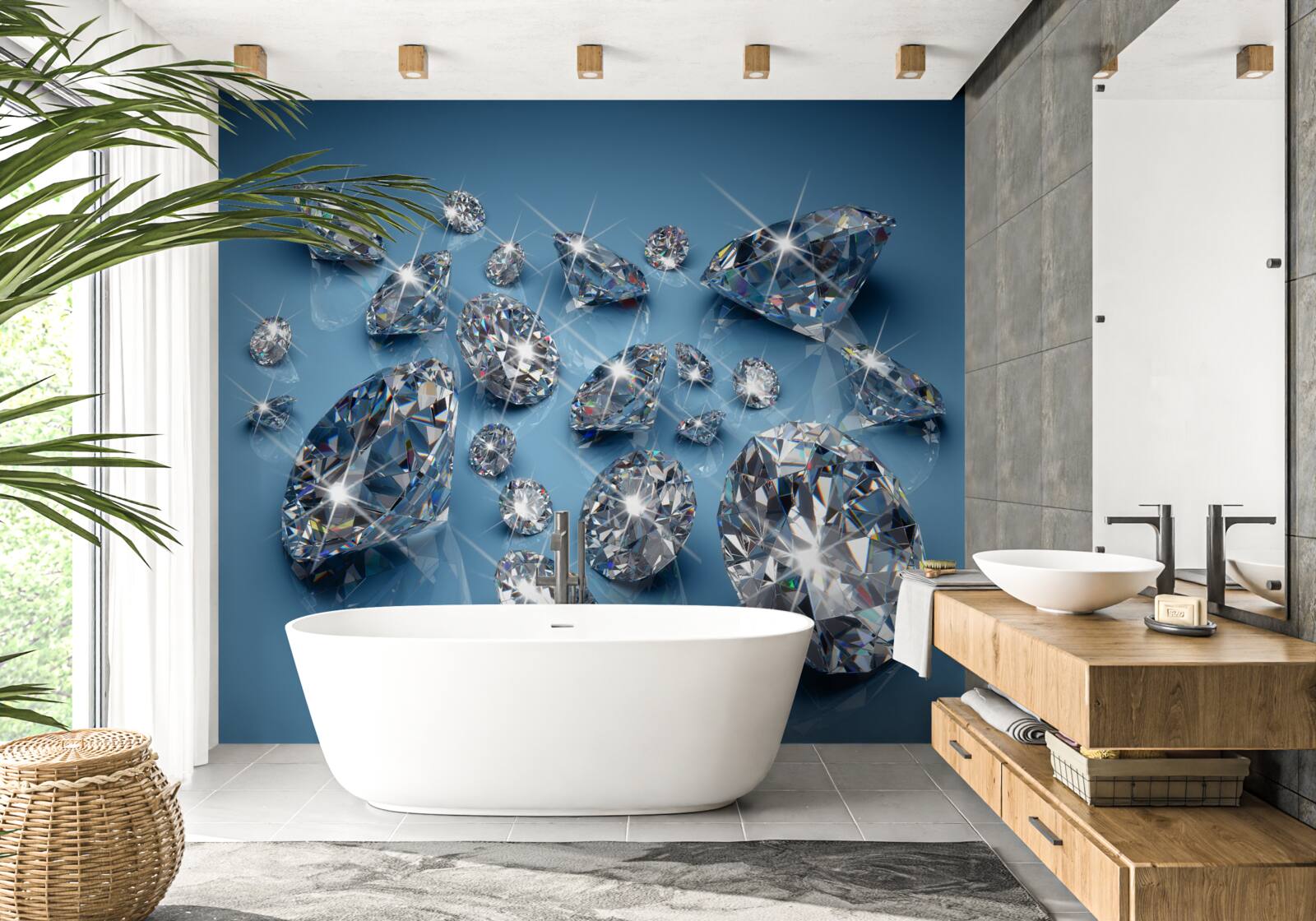 Papier peint grands diamants sur verre bleu