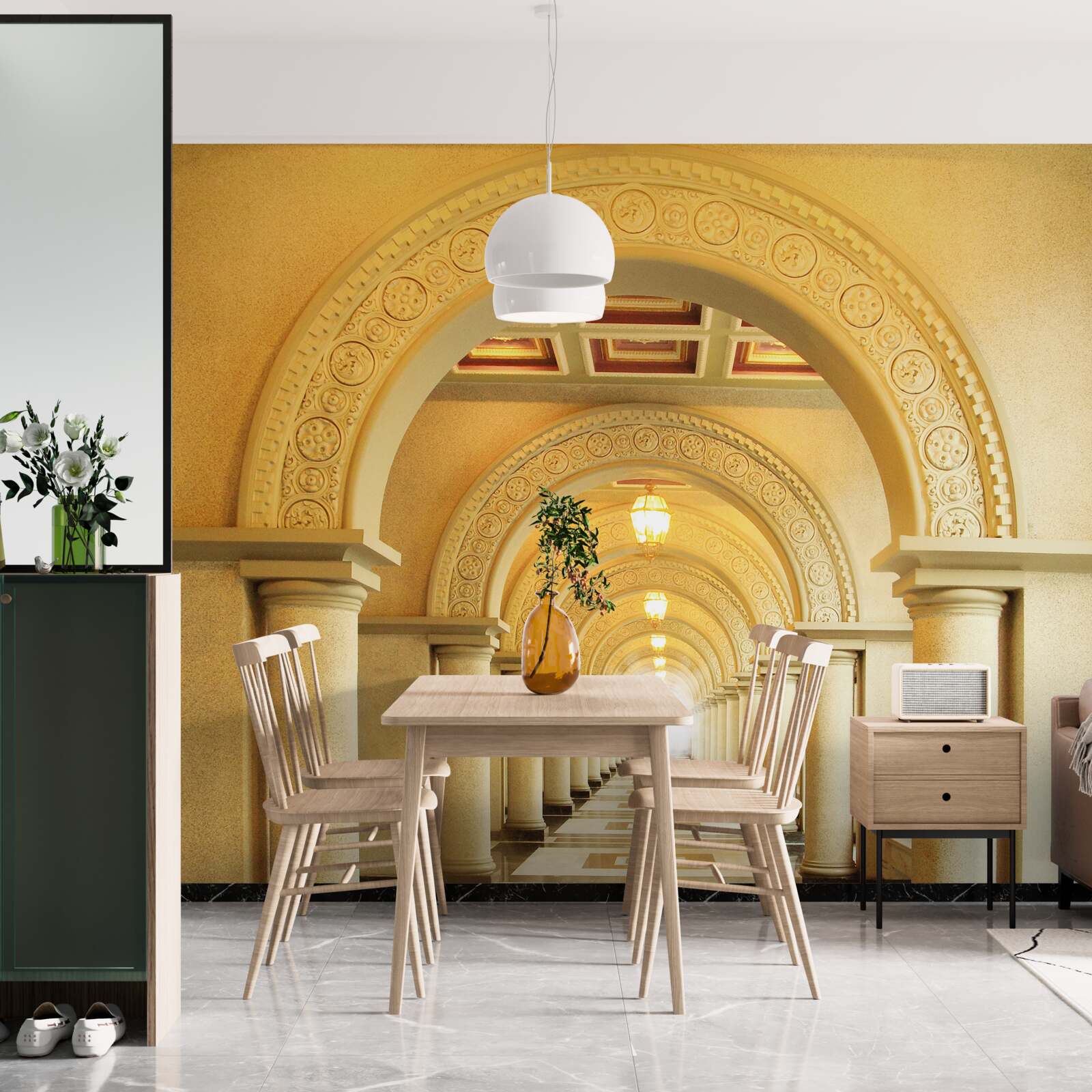 Papier peint lumière éblouissante au bout du tunnel sous les arches