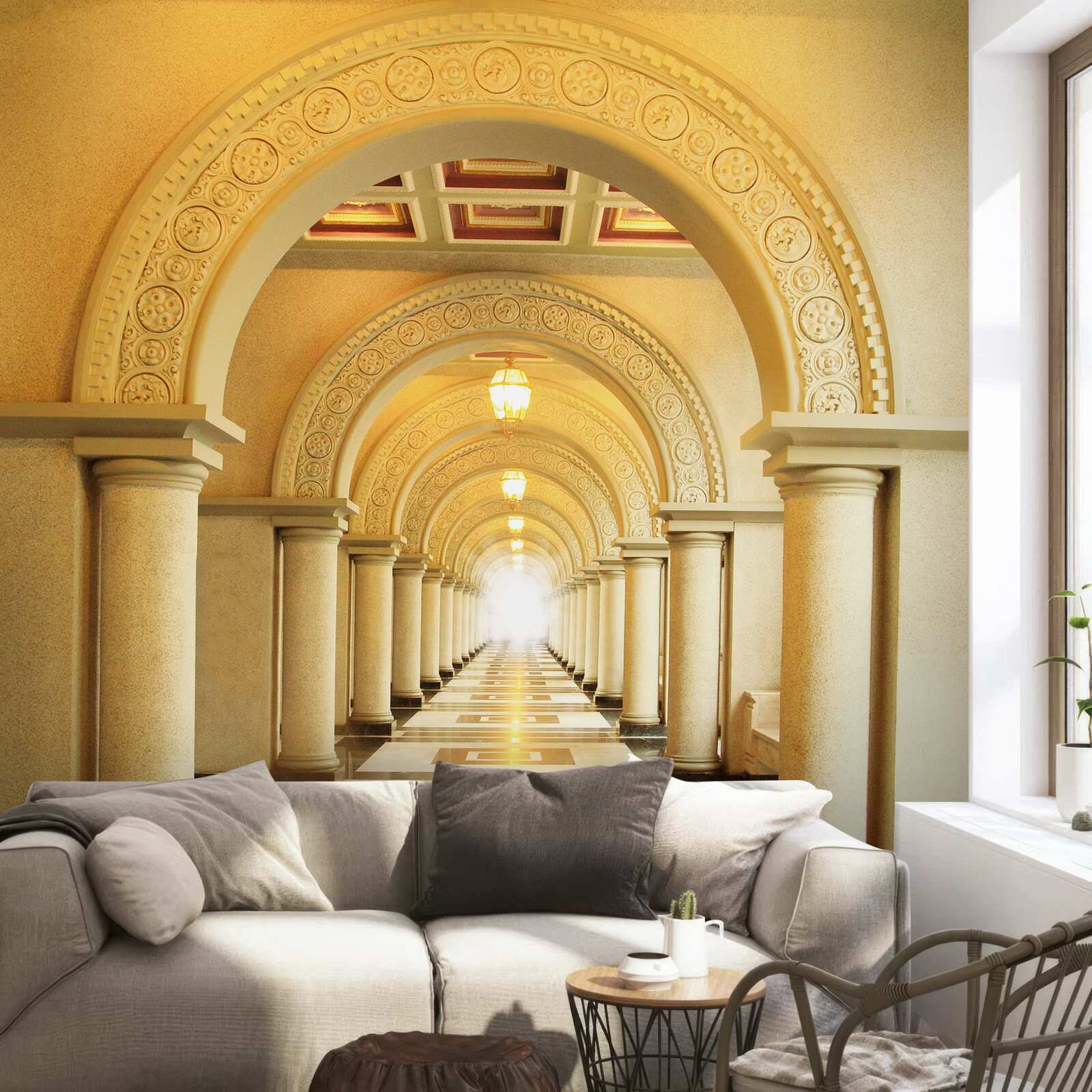 Papier peint lumière éblouissante au bout du tunnel sous les arches