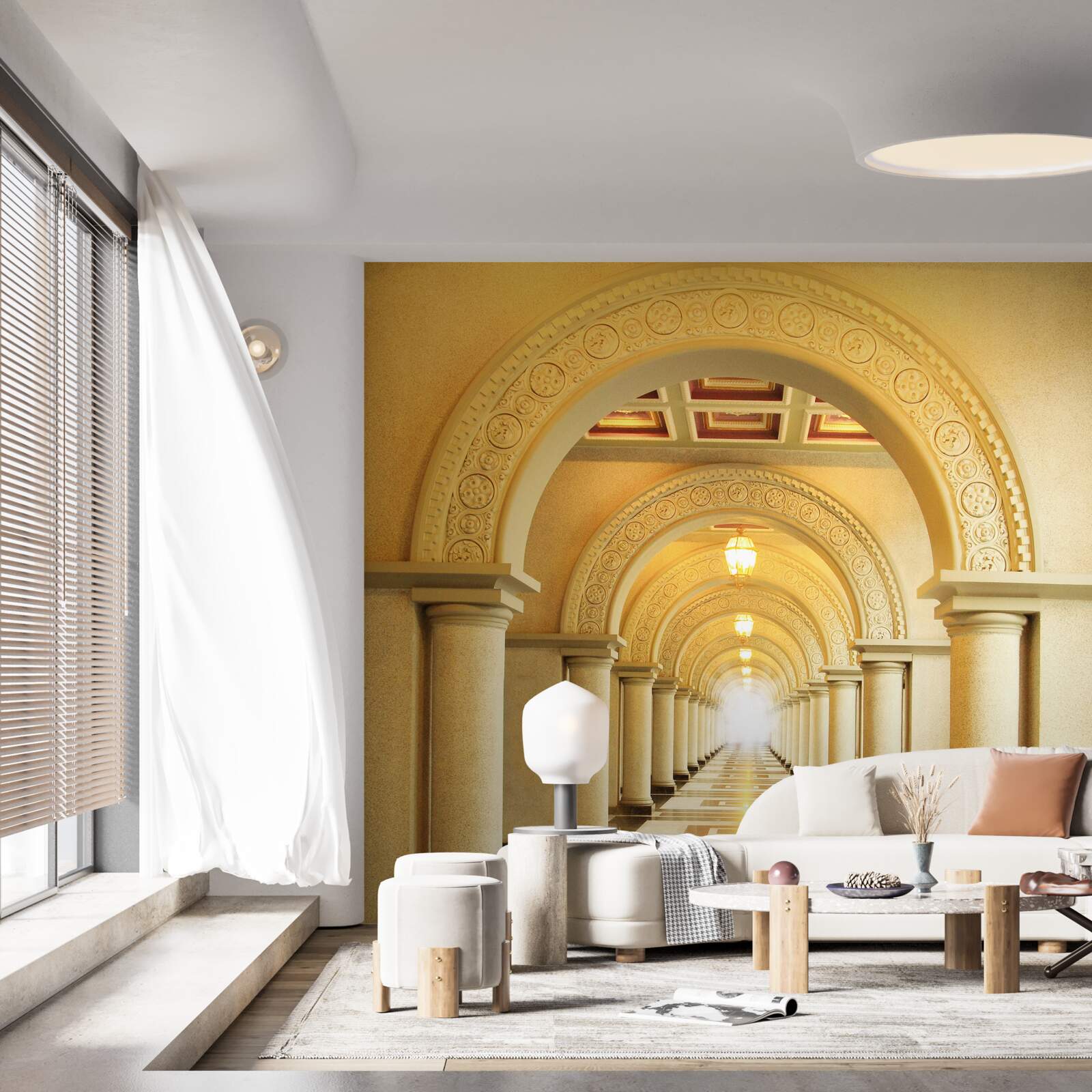 Papier peint lumière éblouissante au bout du tunnel sous les arches