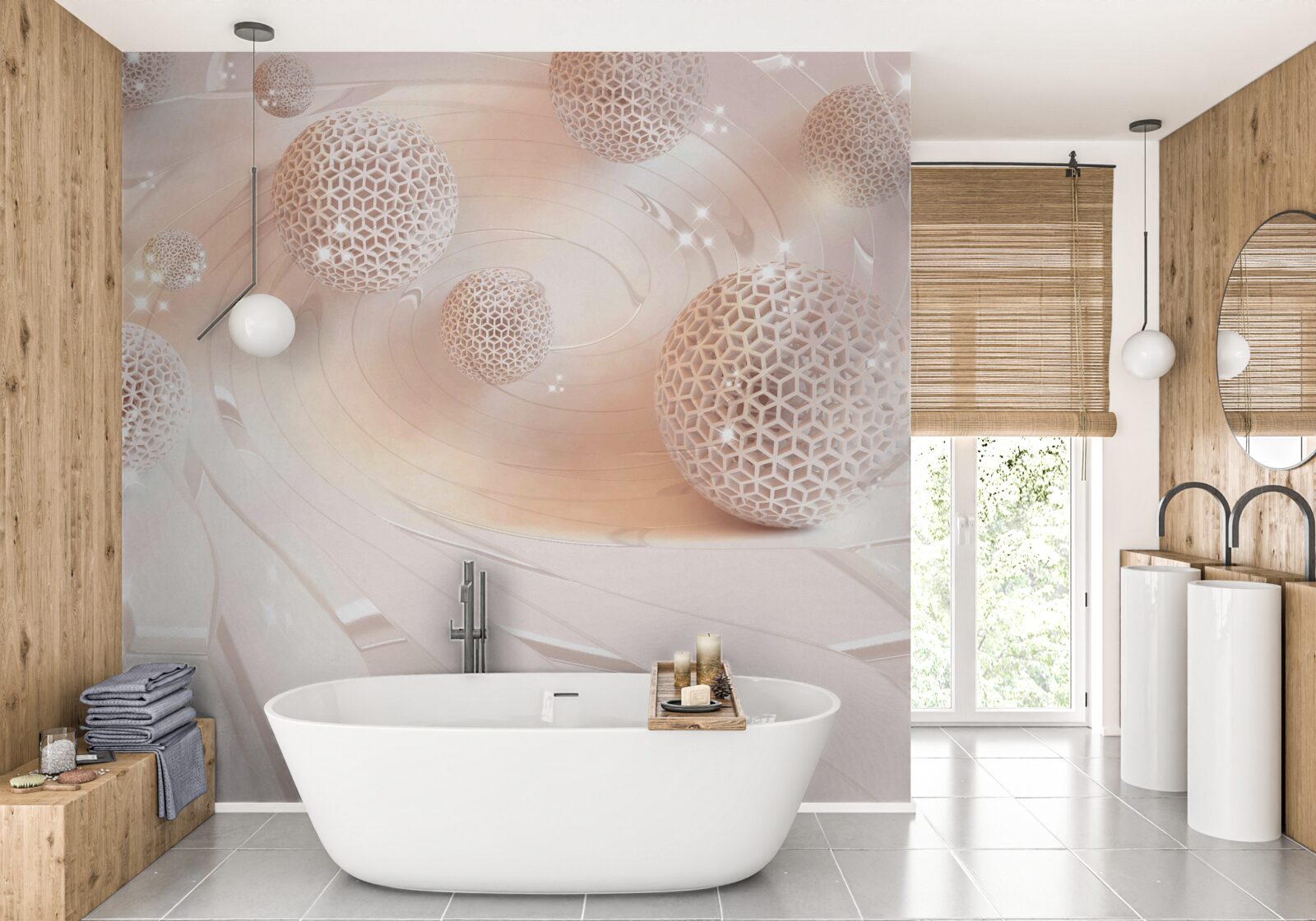 Papier peint les boules dans l'abstrait lévitent au-dessus de la surface