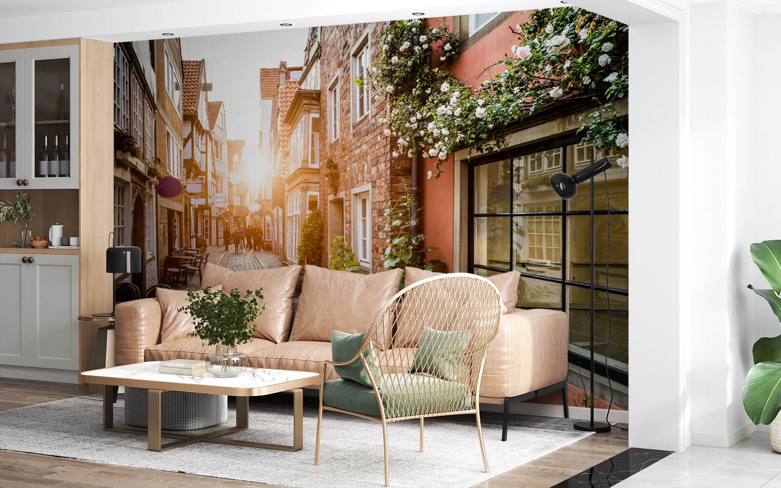 Papier peint lever de soleil pittoresque dans une ville ancienne