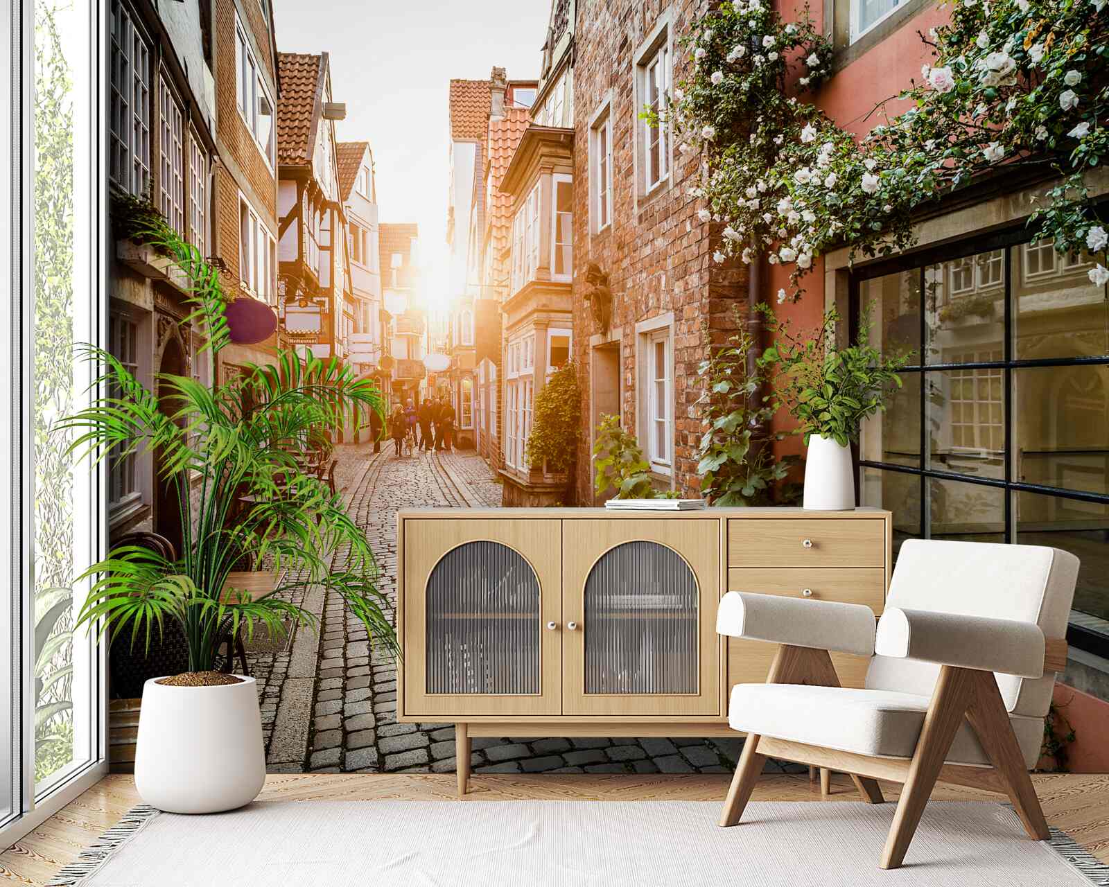 Papier peint lever de soleil pittoresque dans une ville ancienne