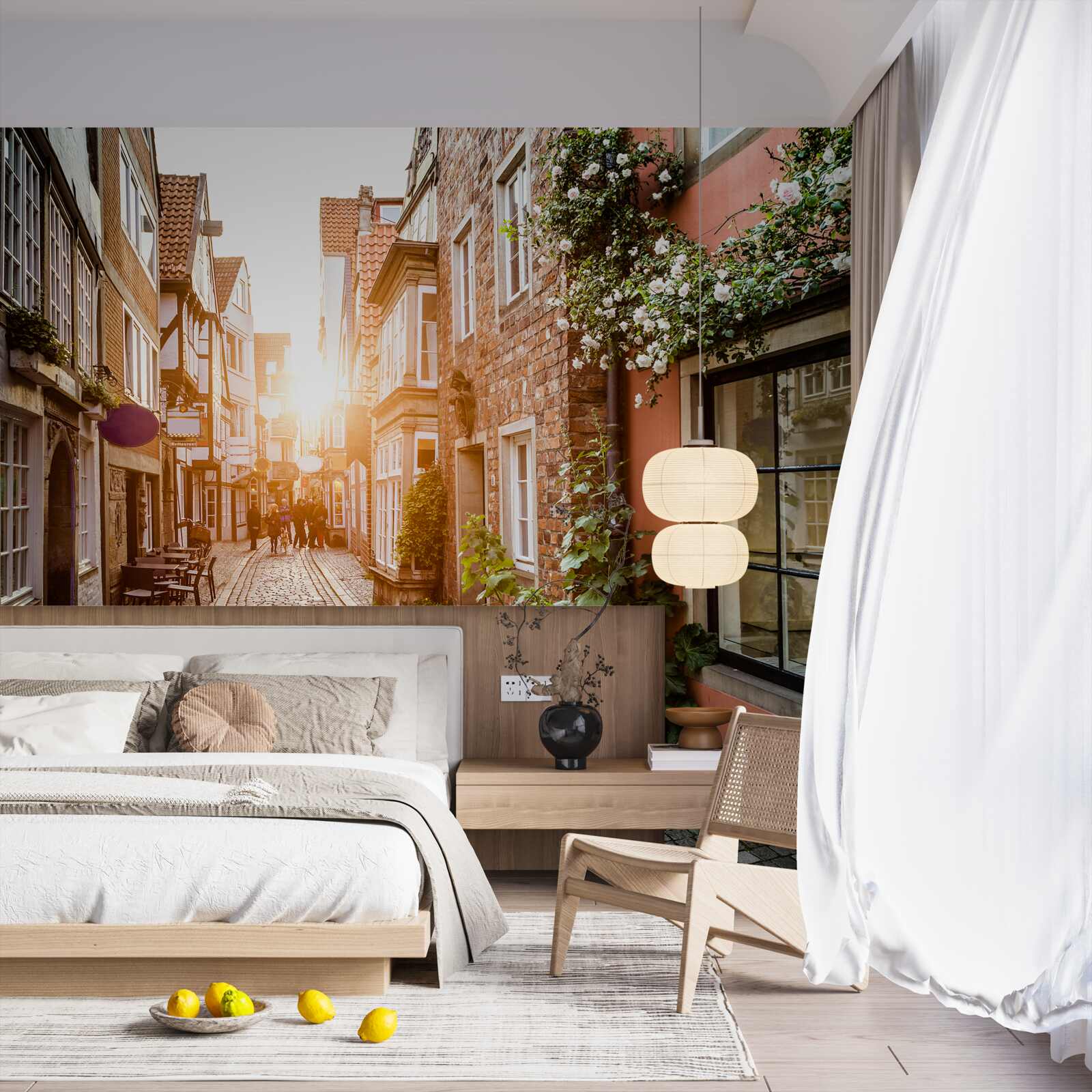 Papier peint lever de soleil pittoresque dans une ville ancienne