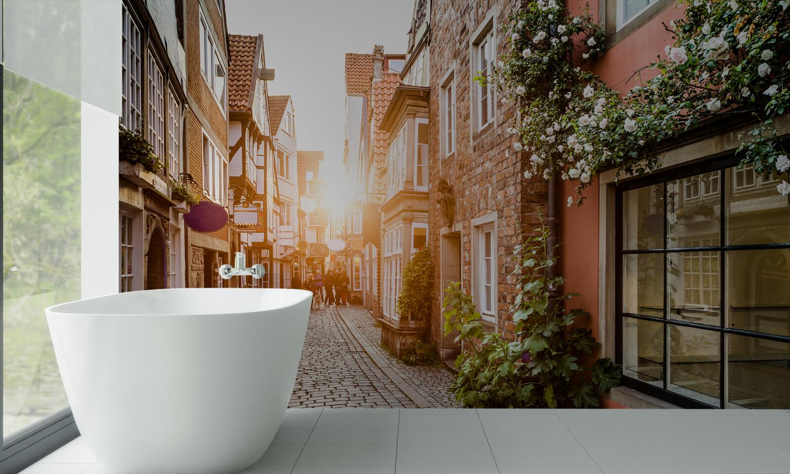 Papier peint lever de soleil pittoresque dans une ville ancienne