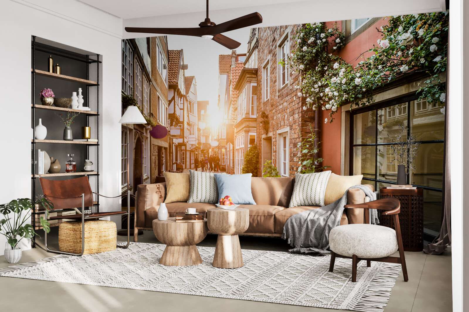 Papier peint lever de soleil pittoresque dans une ville ancienne