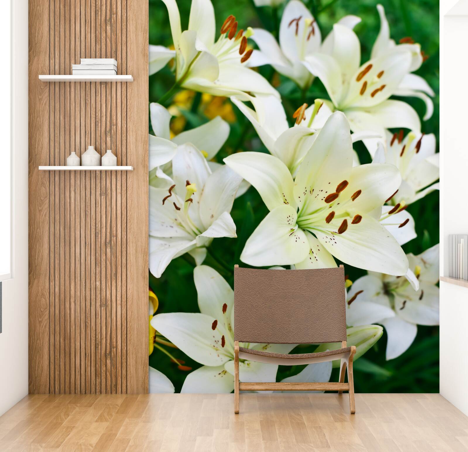 Papier peint gros bourgeons de lys blanc