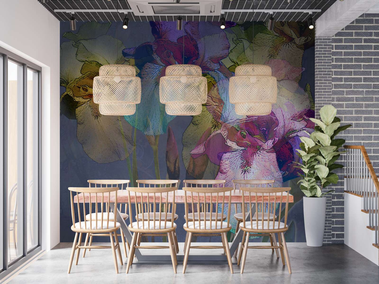 Papier peint atmosphère nocturne au milieu d'un feuillage tropical