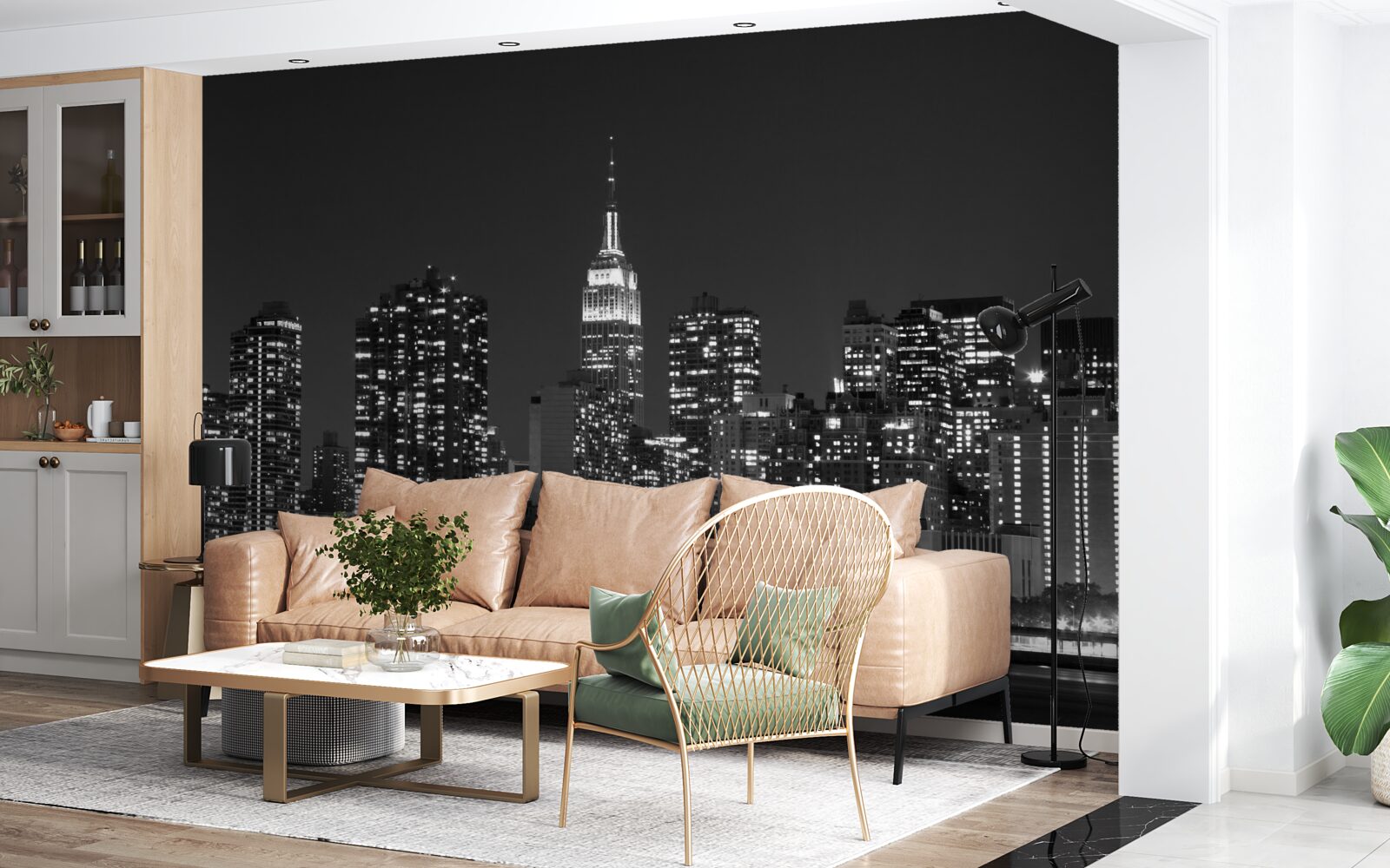 Papier peint la ville la nuit, éclairée par des lumières