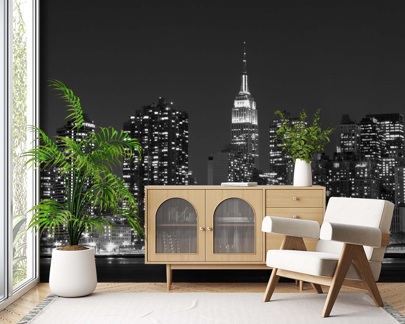 Papier peint la ville la nuit, éclairée par des lumières