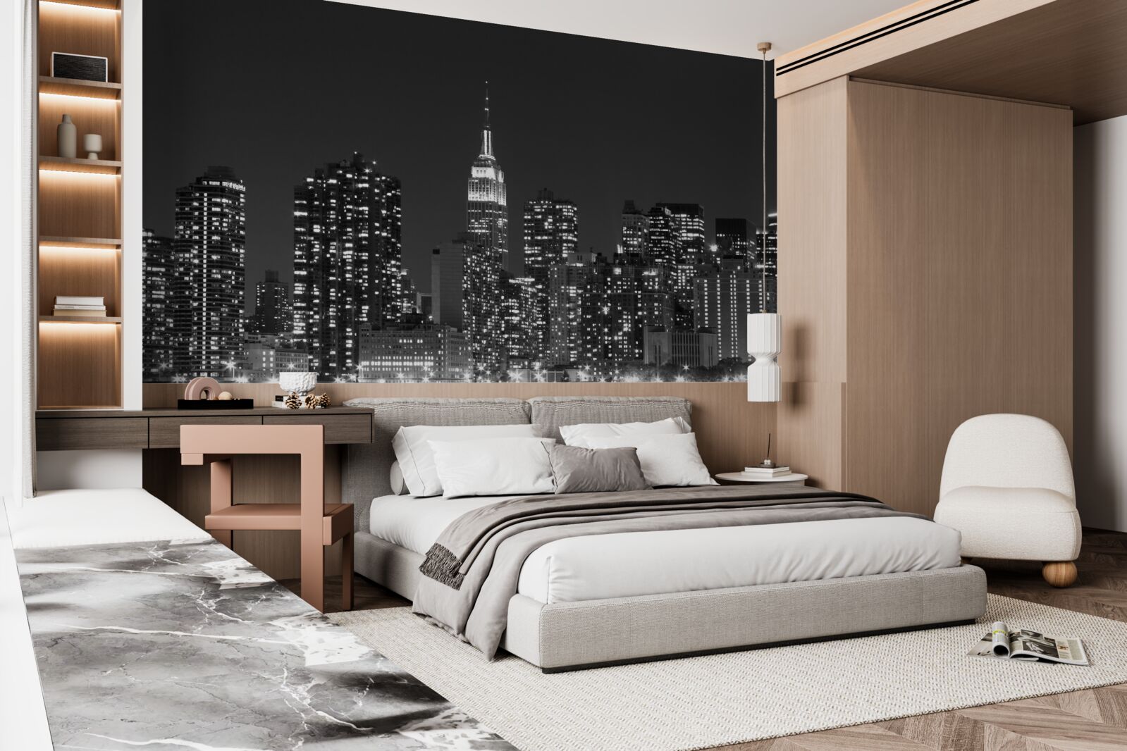 Papier peint la ville la nuit, éclairée par des lumières