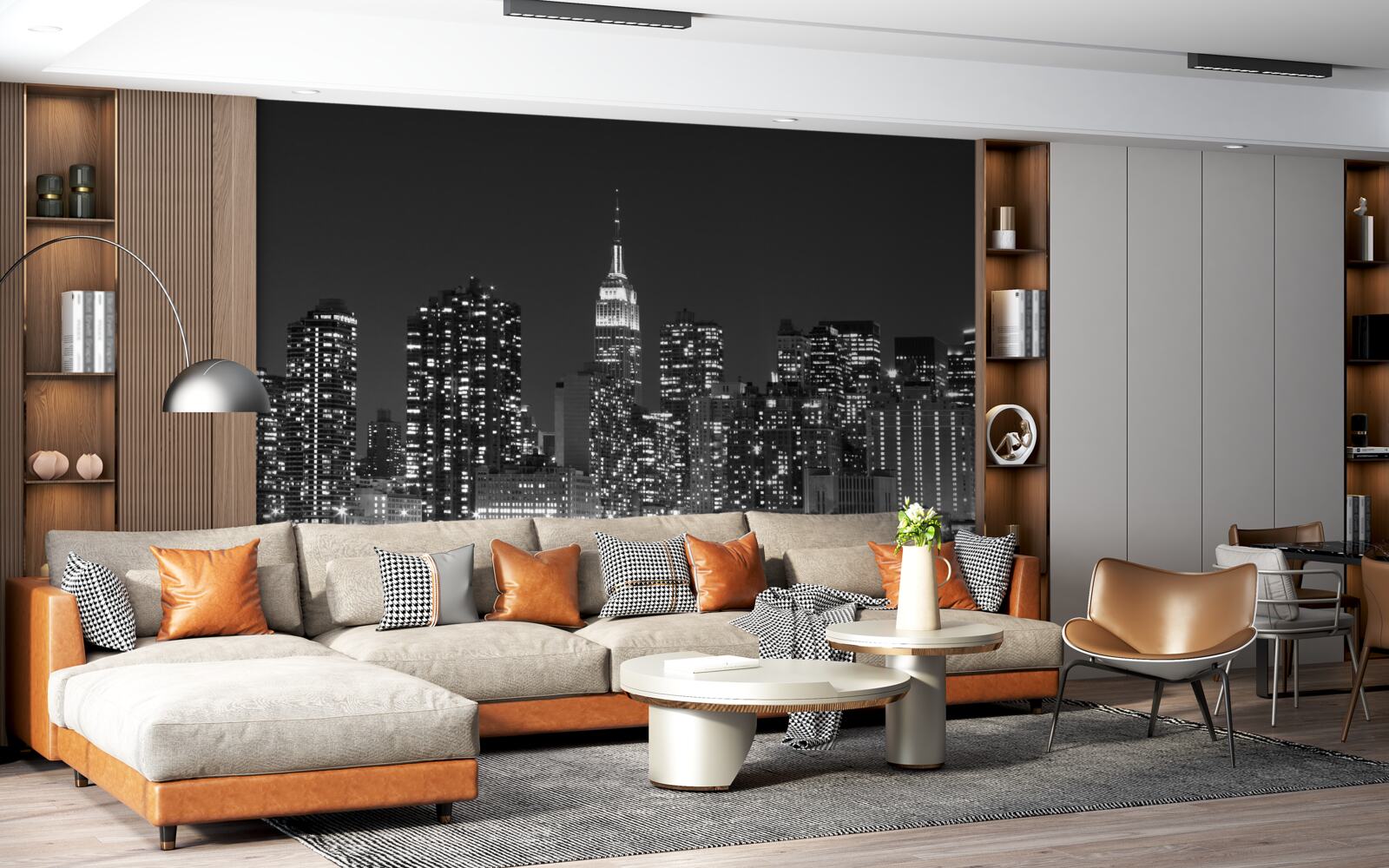 Papier peint la ville la nuit, éclairée par des lumières