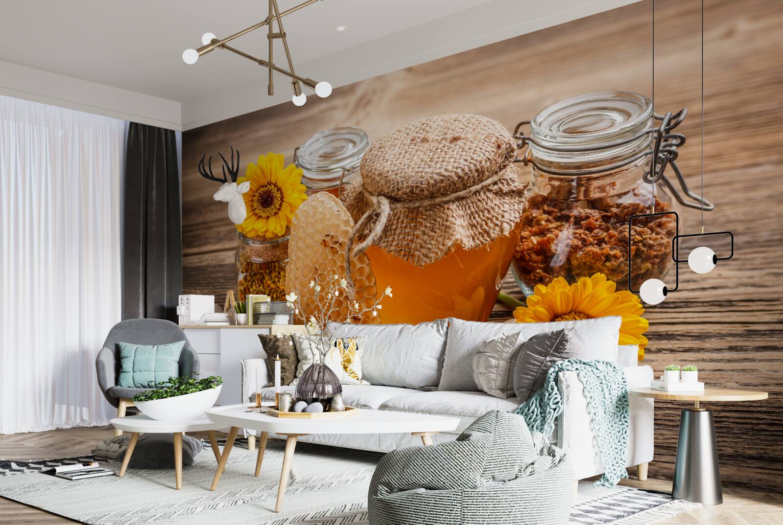 Papier peint le miel et ses ingrédients sur la table