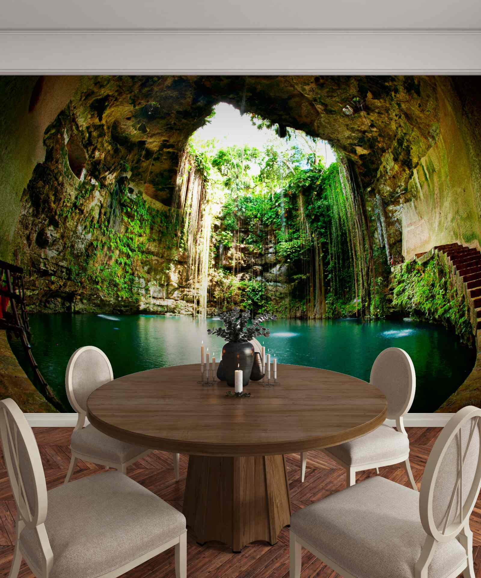 Papier peint chute d'eau dans une grotte de montagne