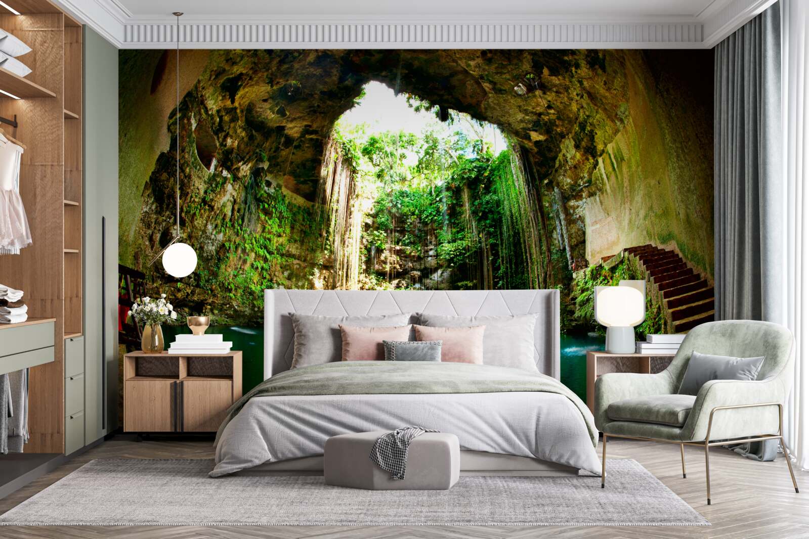 Papier peint chute d'eau dans une grotte de montagne