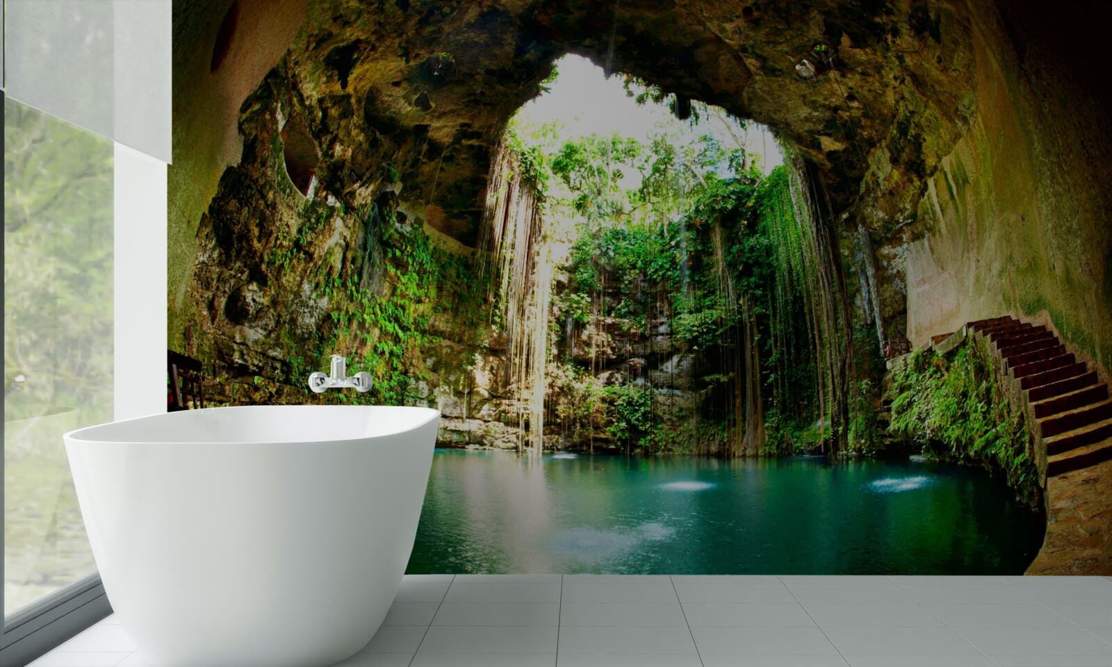 Papier peint chute d'eau dans une grotte de montagne