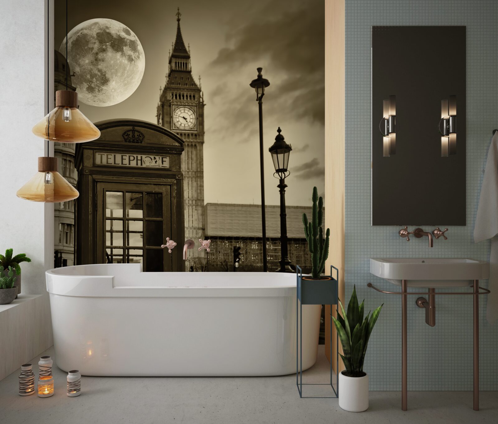 Papier peint cabine téléphonique près de Big Ben