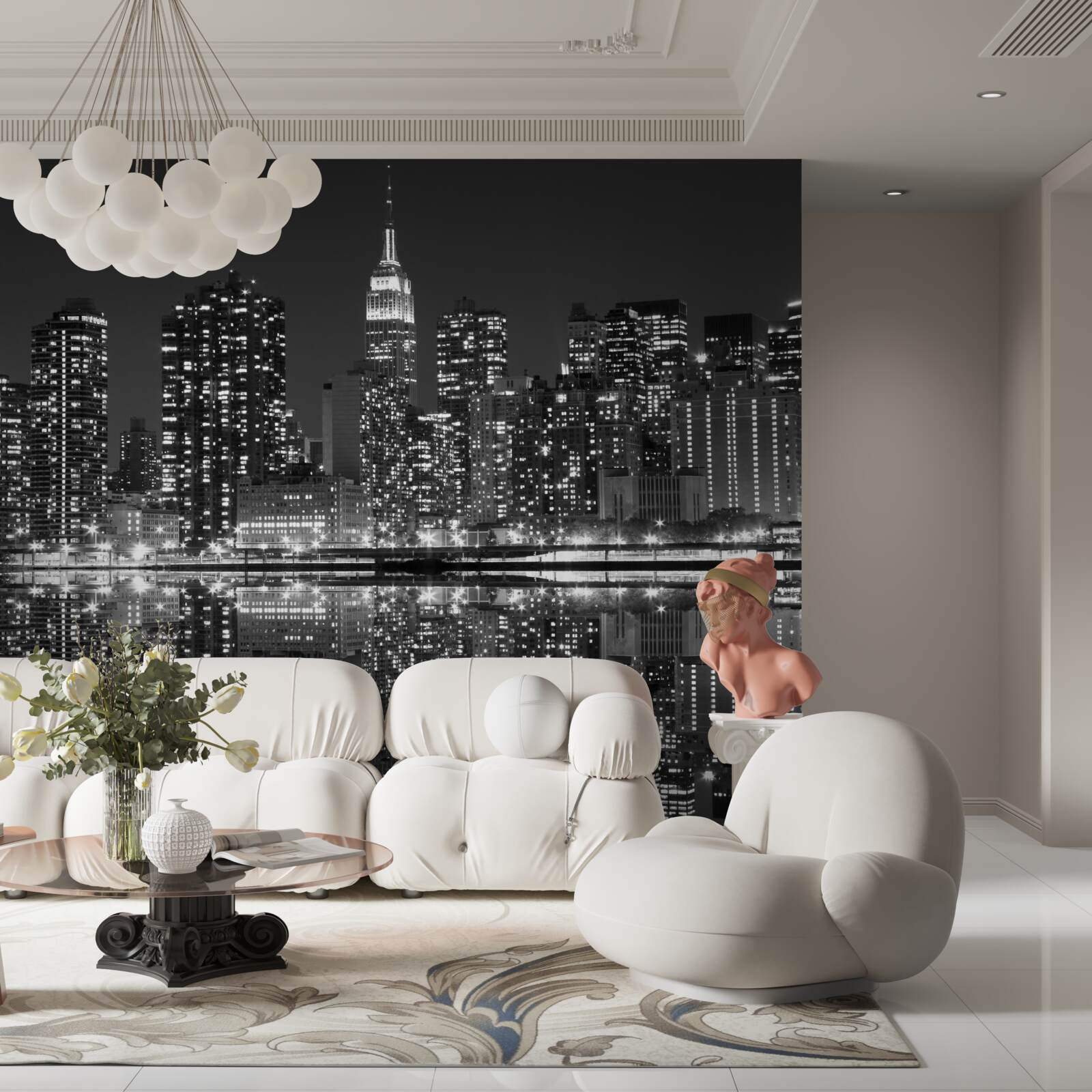 Papier peint la ligne d'horizon de la ville est visible dans les reflets de l'eau