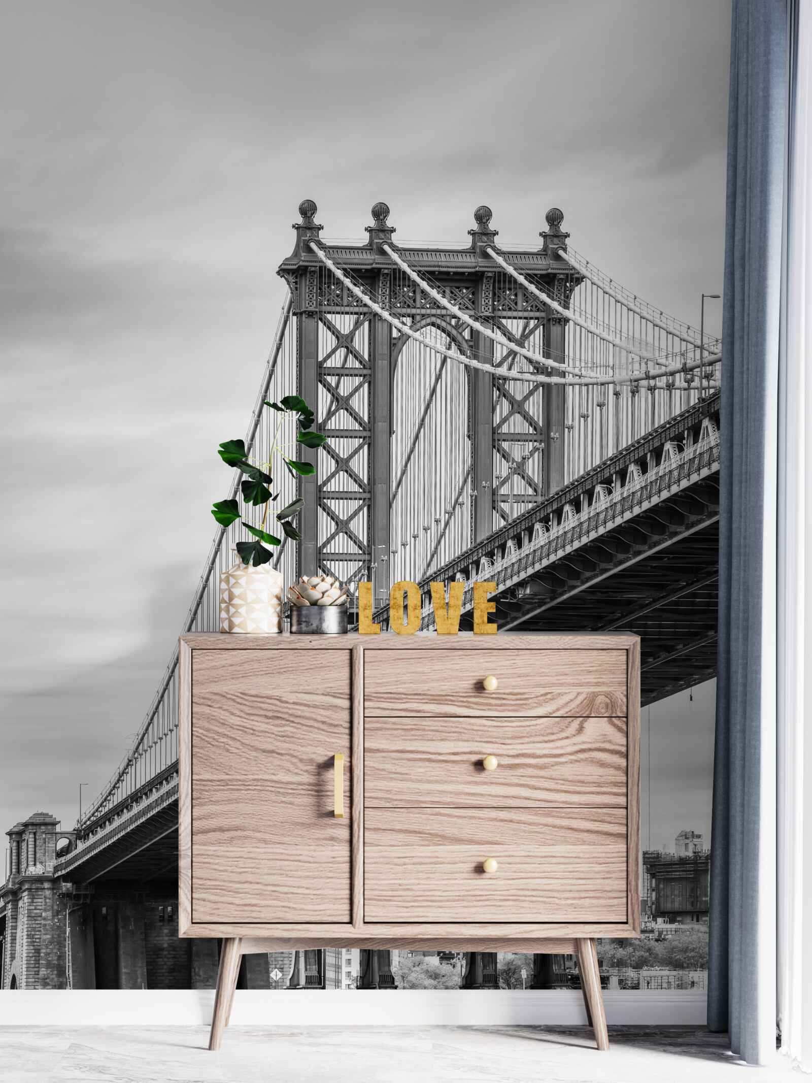 Papier peint pont détruit menant à la zone habitée