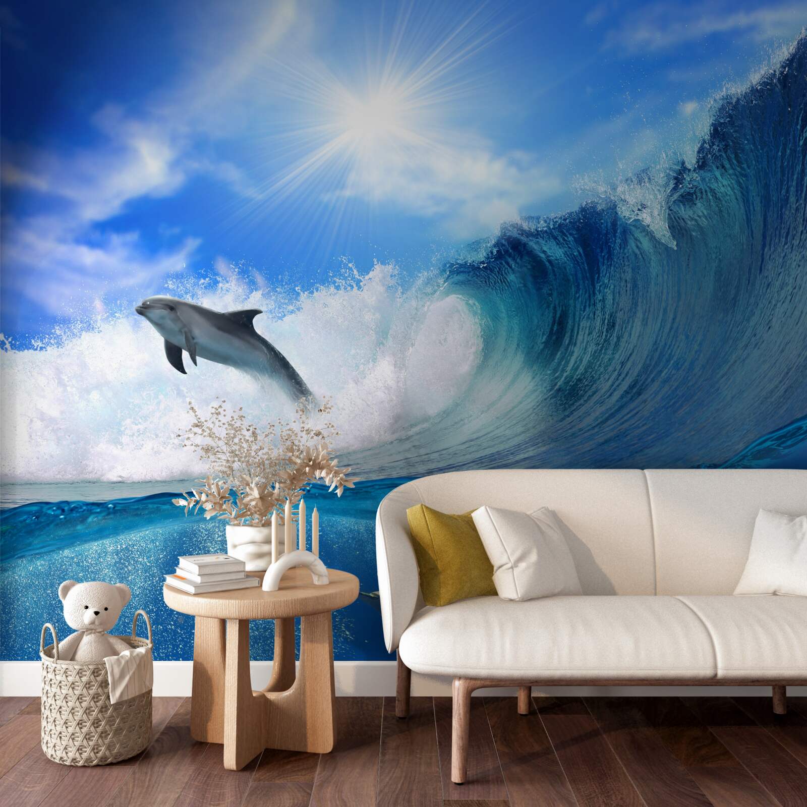 Papier peint les eaux océaniques peuplées de dauphins