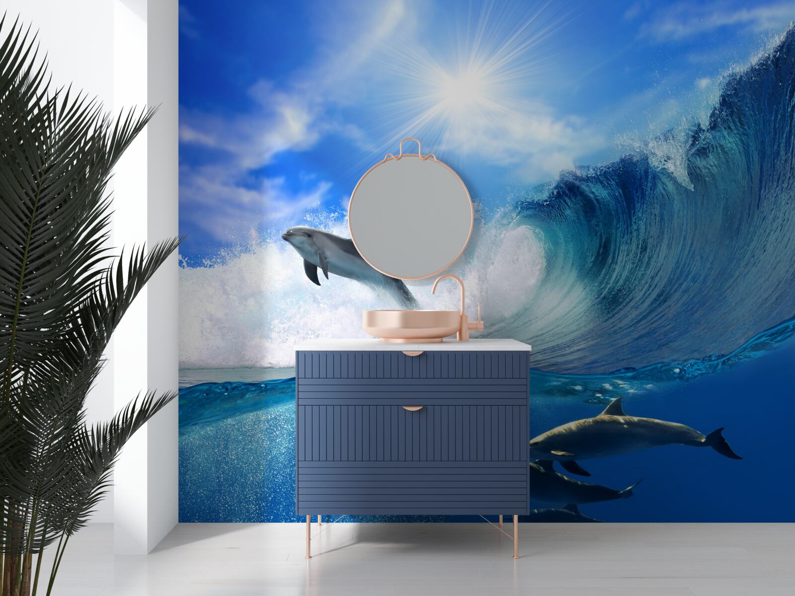Papier peint les eaux océaniques peuplées de dauphins