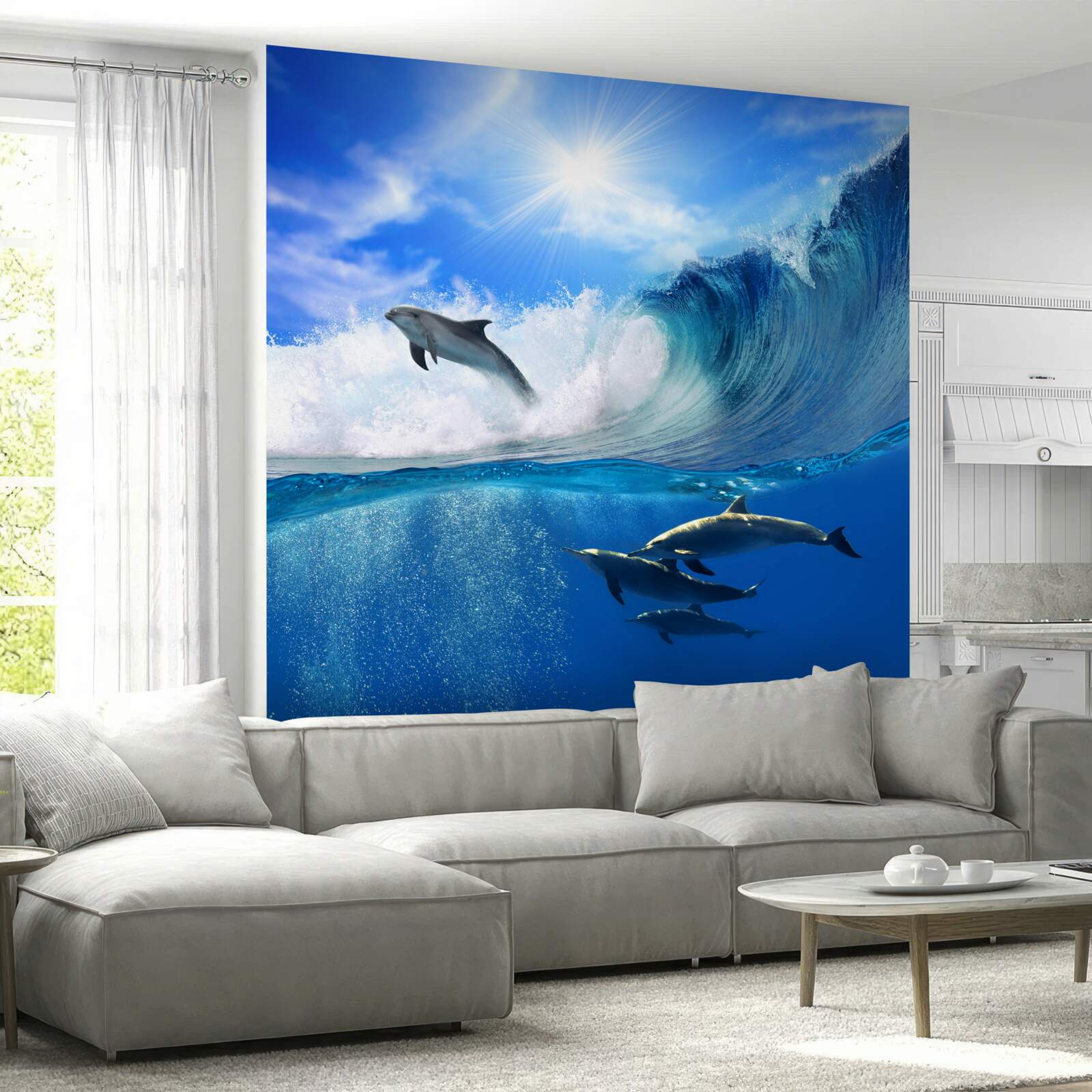 Papier peint les eaux océaniques peuplées de dauphins