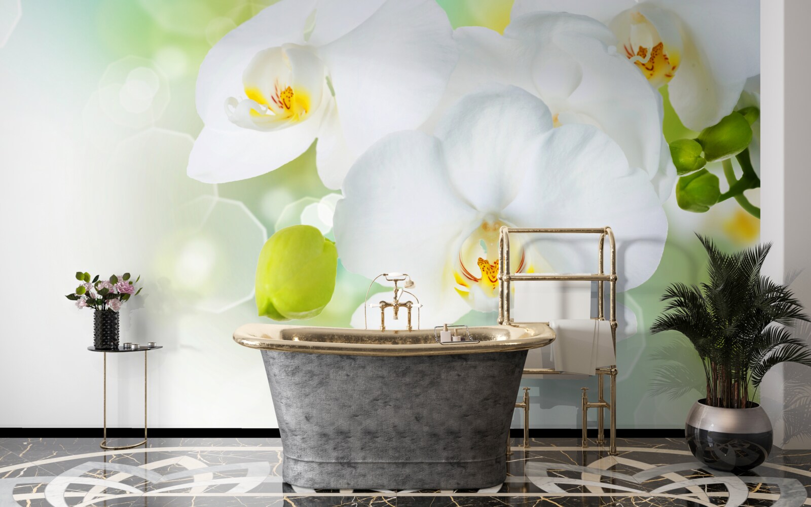 Papier peint l'orchidée blanche flotte au-dessus de l'eau