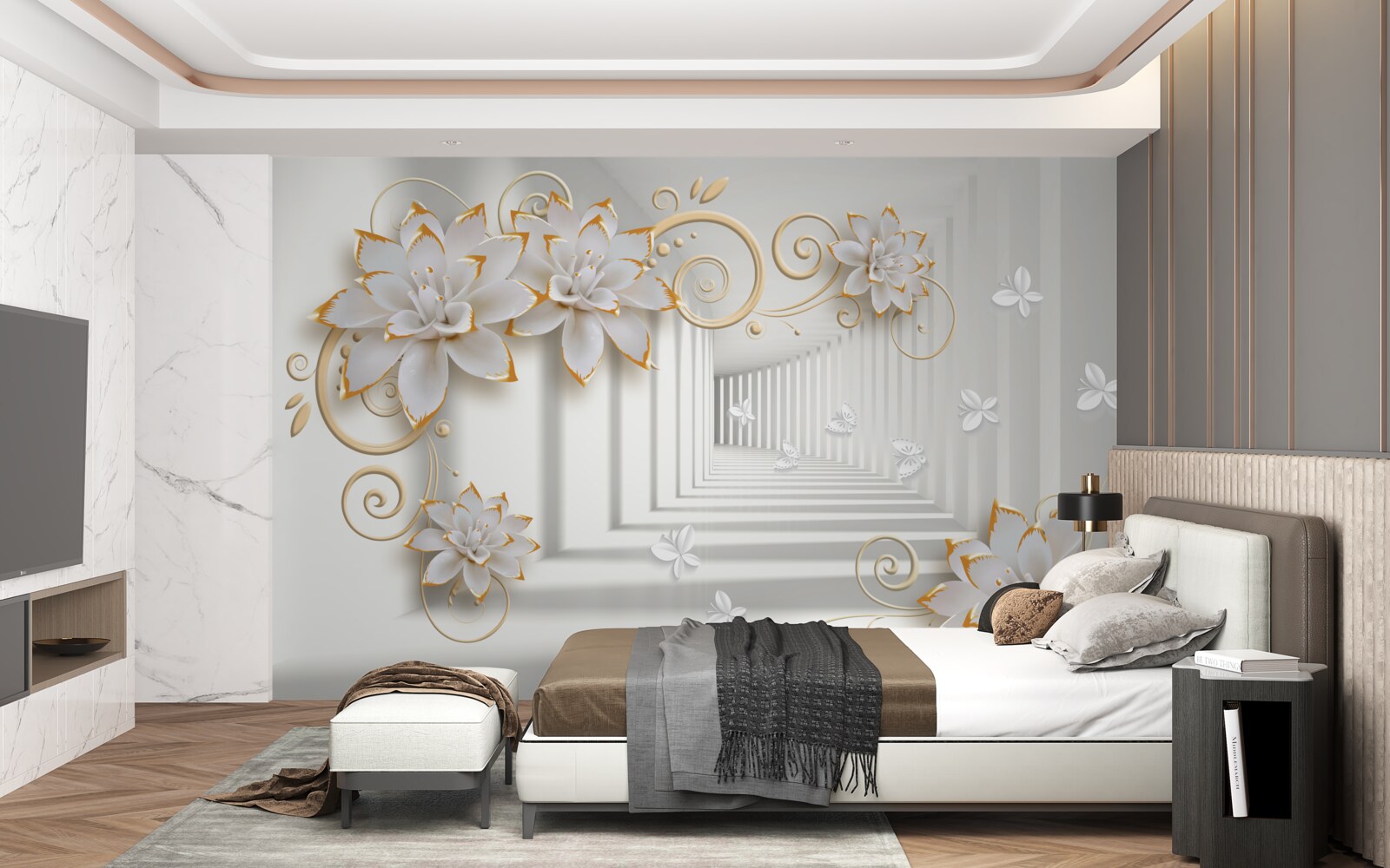 Papier peint les lotus blancs rayonnent de tendresse dans le couloir