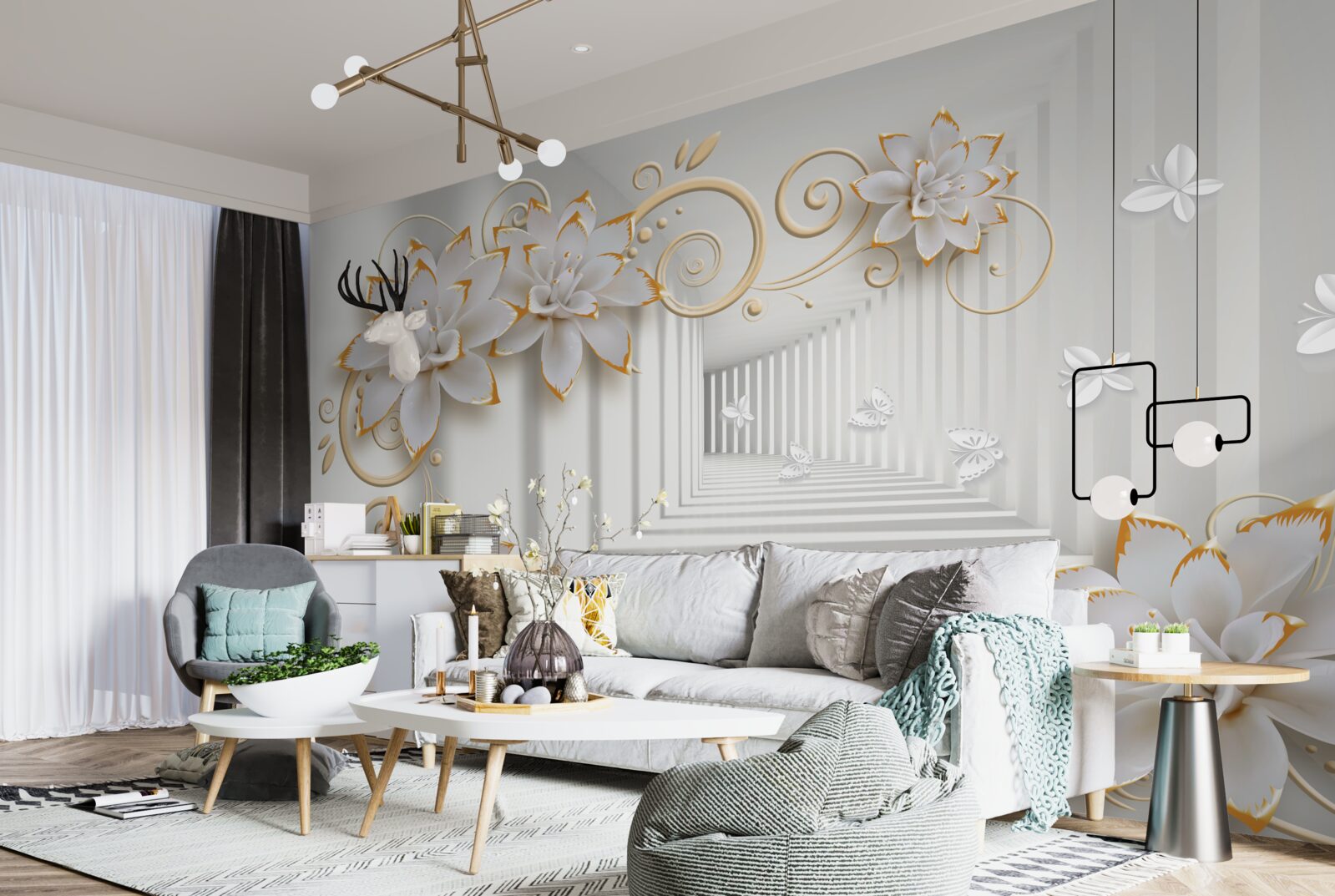 Papier peint les lotus blancs rayonnent de tendresse dans le couloir