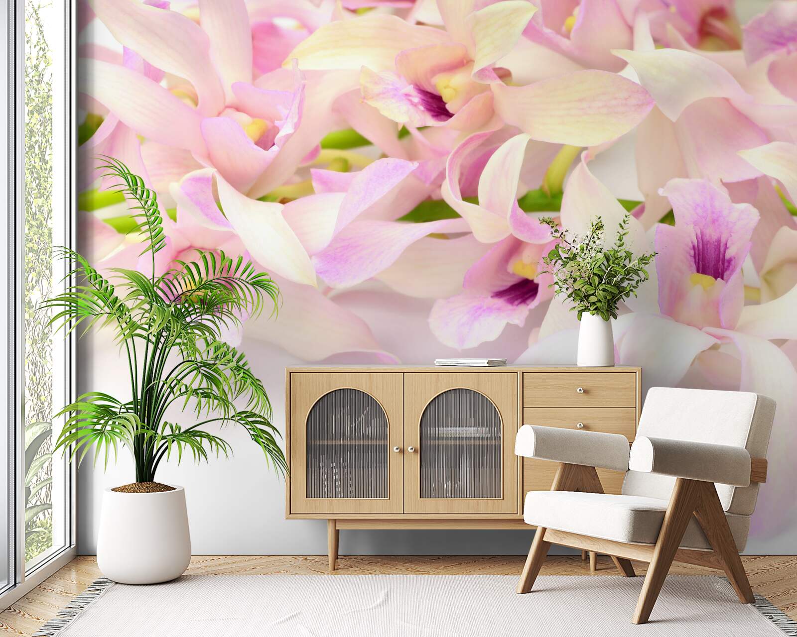 Papier peint boutons de fleurs roses délicats