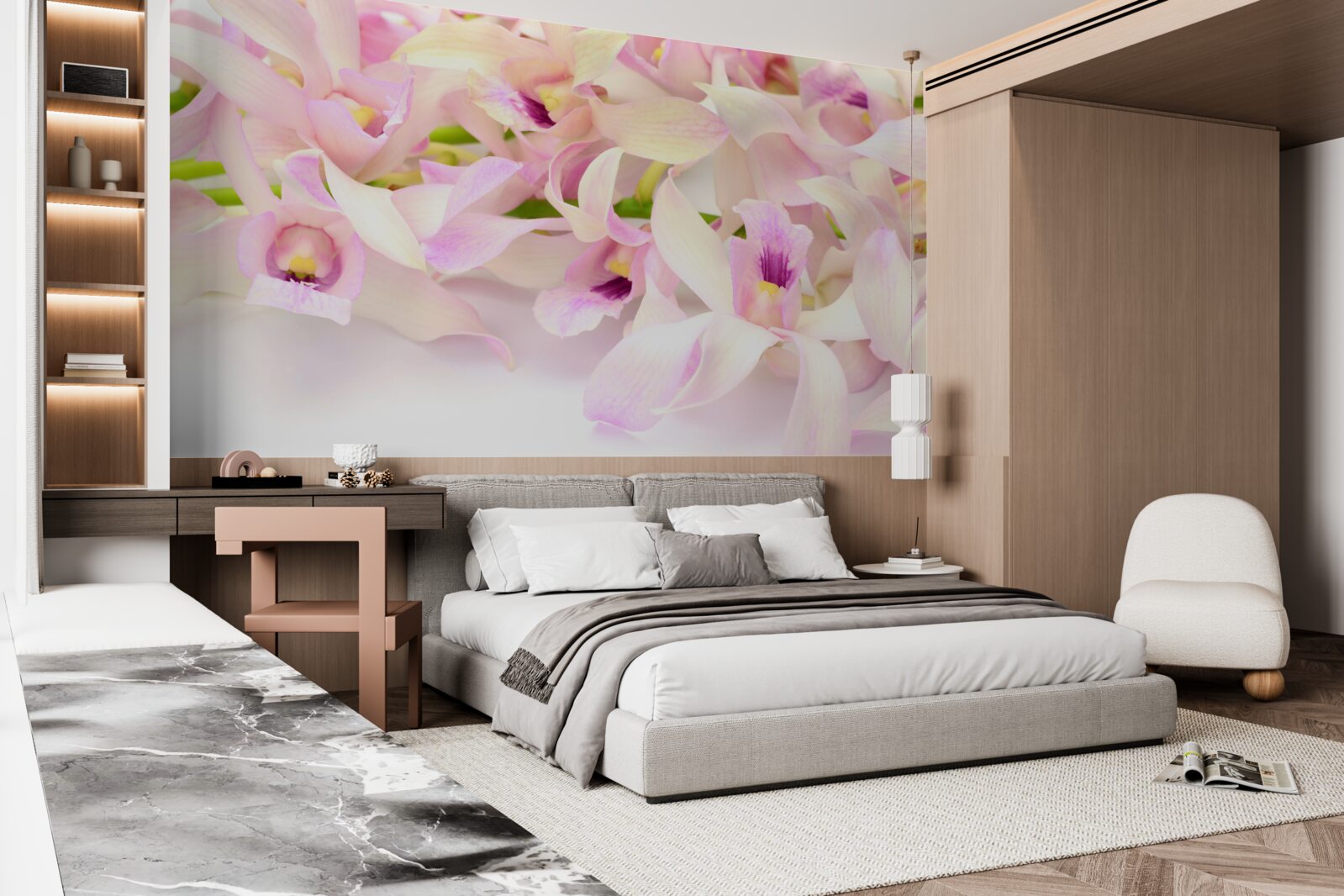 Papier peint boutons de fleurs roses délicats