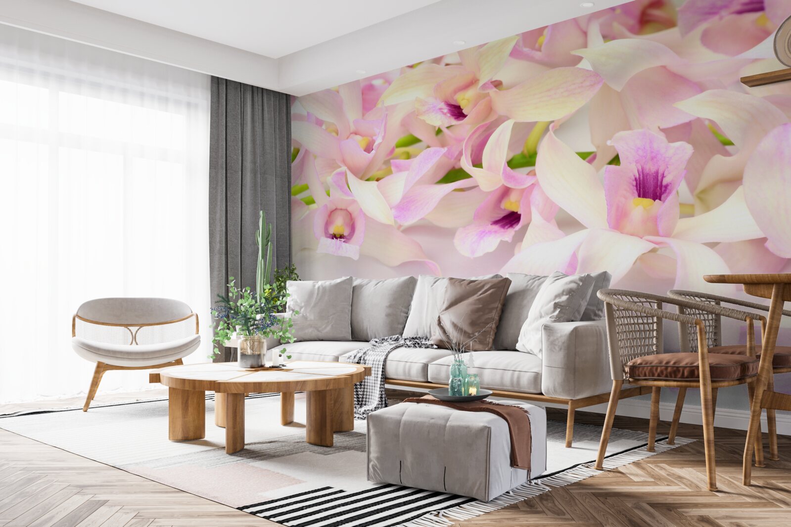 Papier peint boutons de fleurs roses délicats