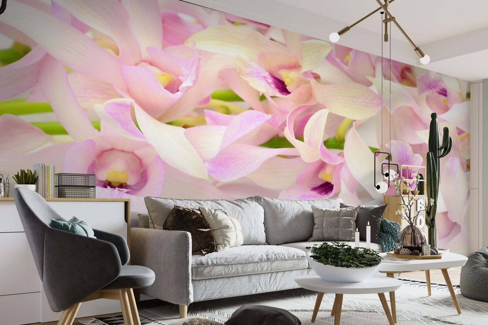 Papier peint boutons de fleurs roses délicats