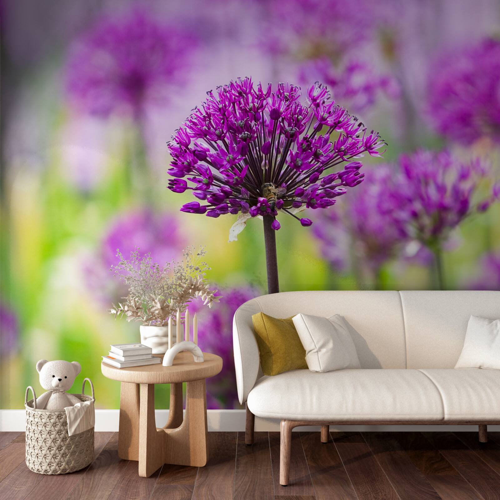 Papier peint fleurs violettes délicates poussant dans les prés