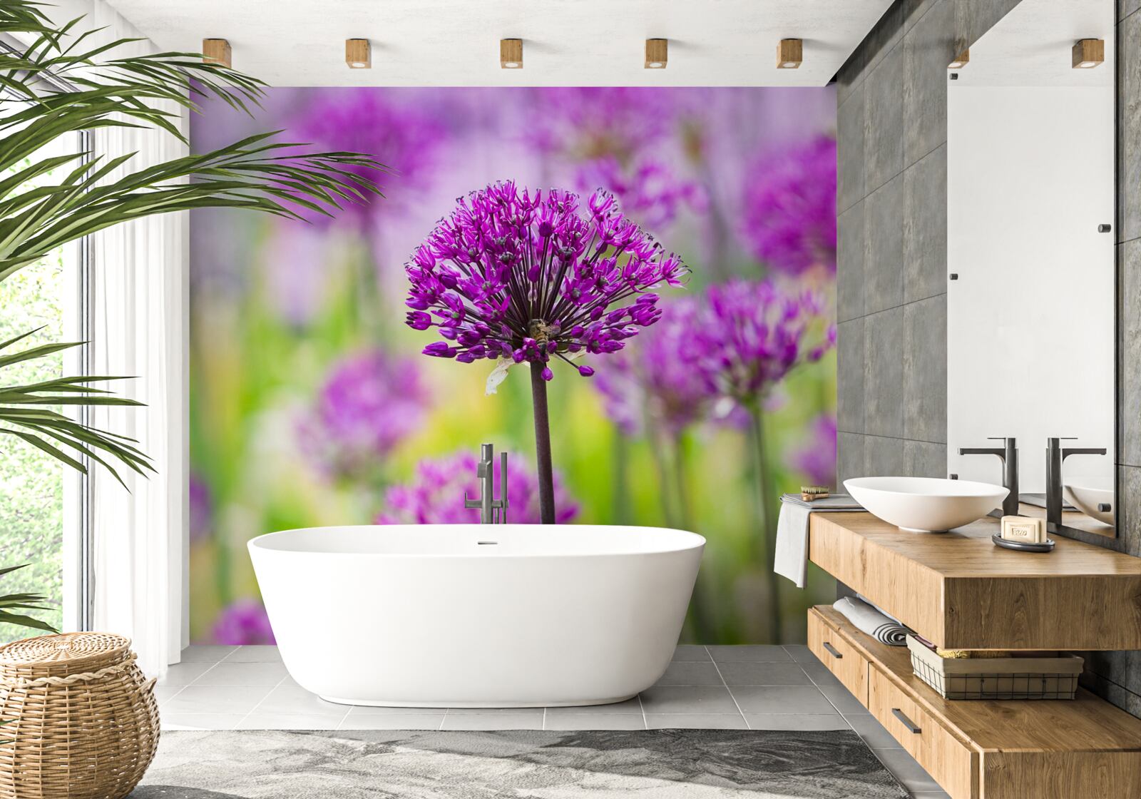 Papier peint fleurs violettes délicates poussant dans les prés