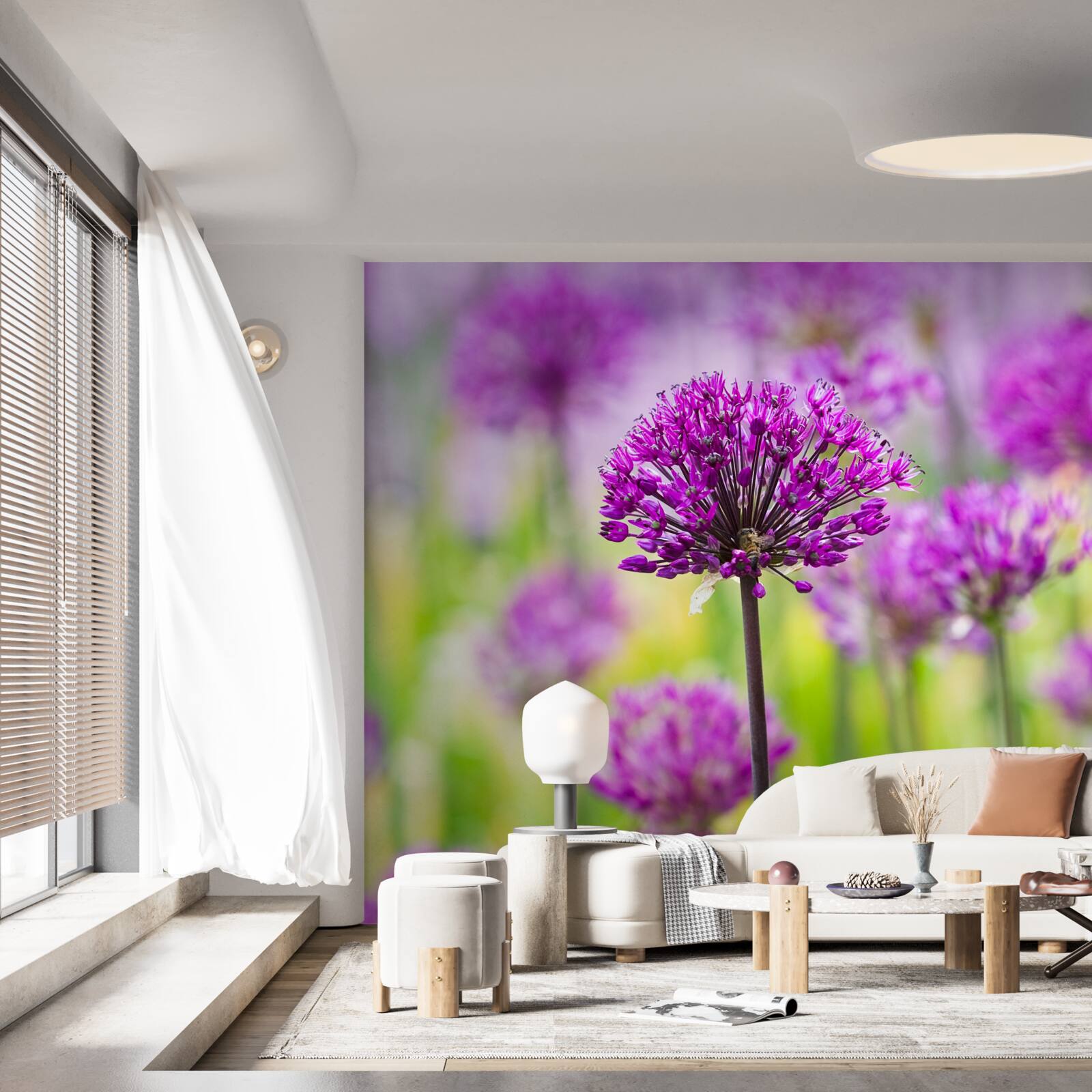 Papier peint fleurs violettes délicates poussant dans les prés