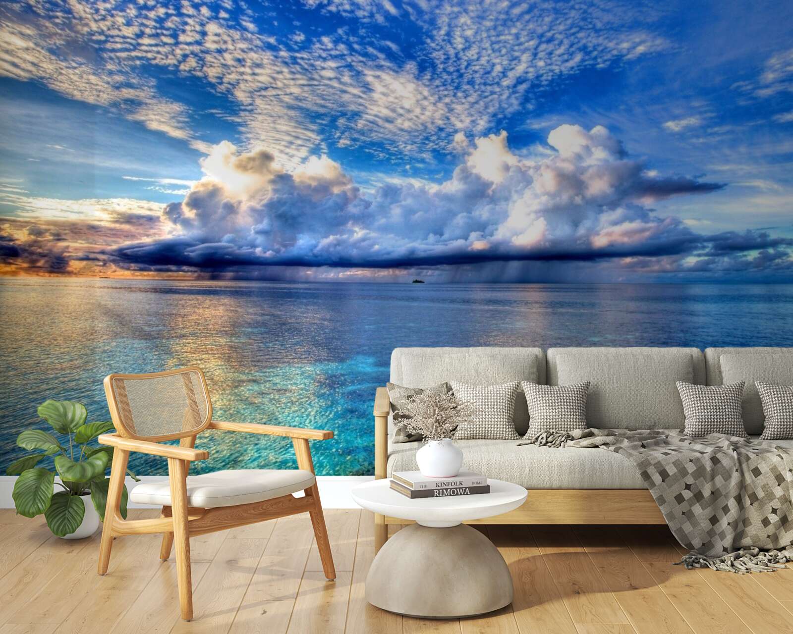 Papier peint les nuages flottent doucement sur la surface bleue de l'eau