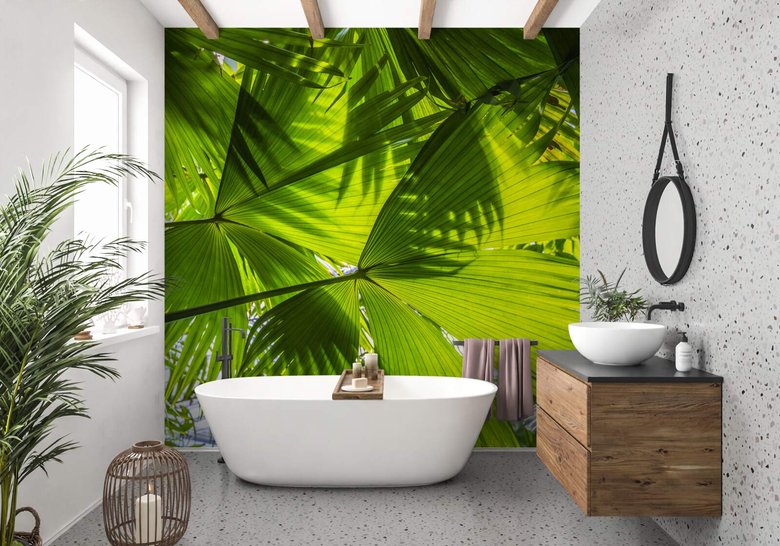 Papier peint le soleil est caché par des feuilles de fougère