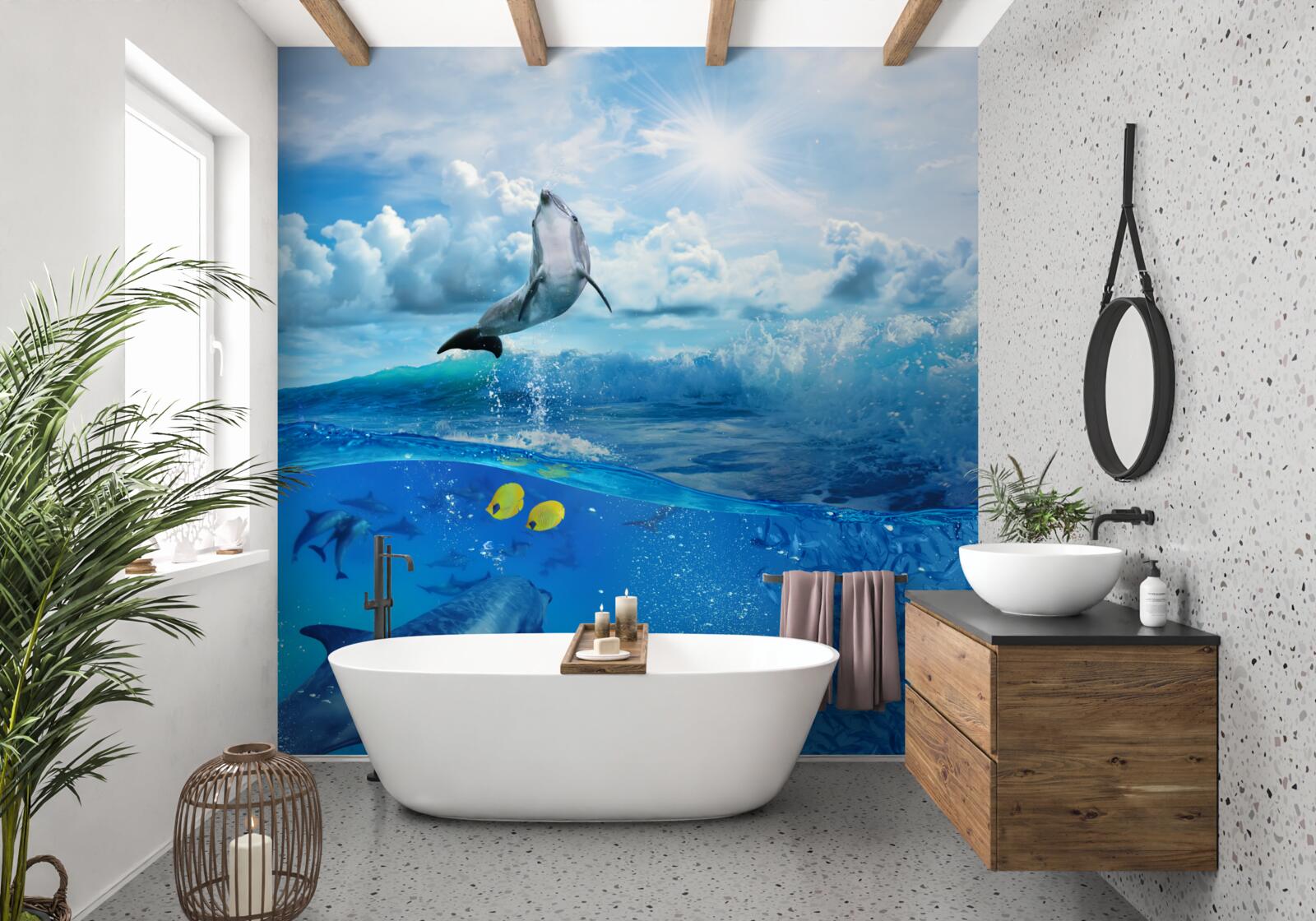 Papier peint dauphin sautant hors de l'eau