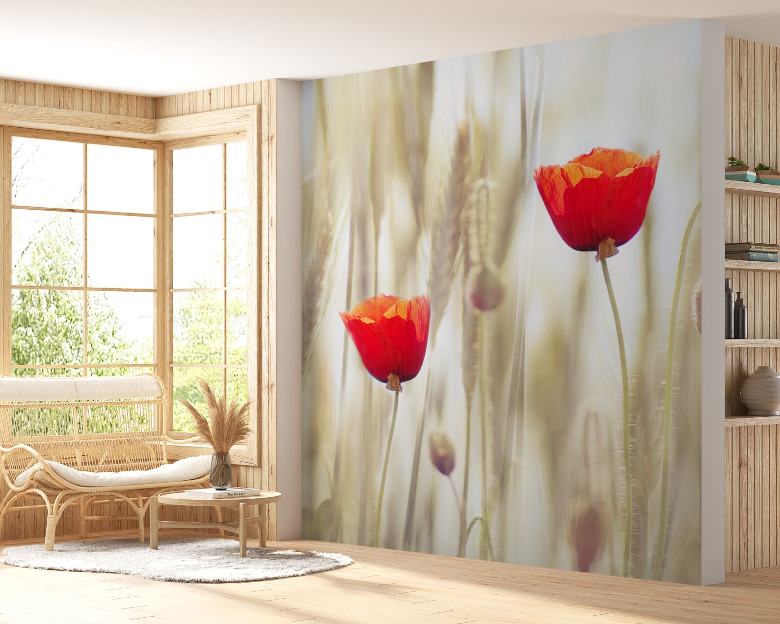 Papier peint des coquelicots écarlates poussent dans un champ de blé