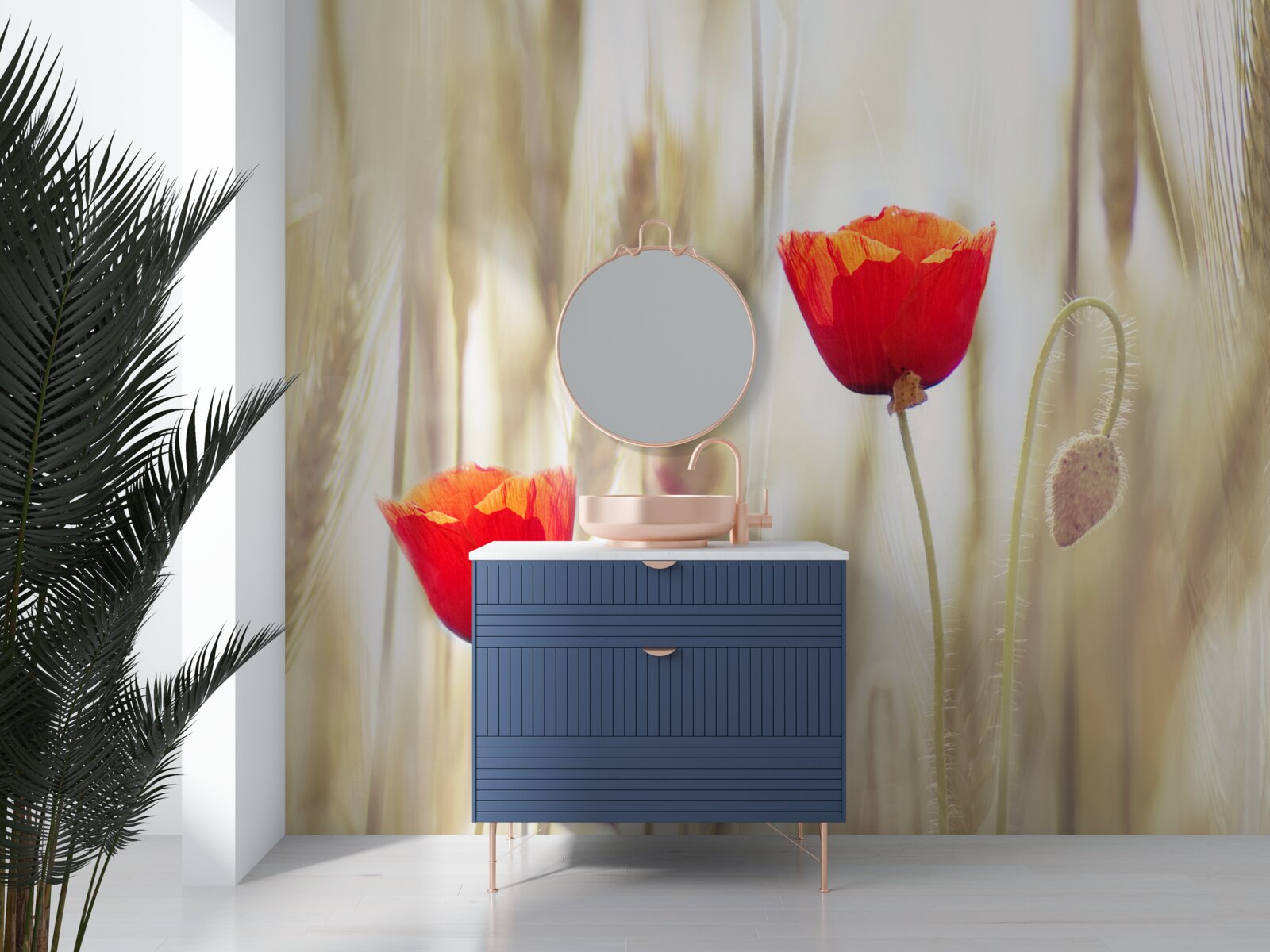 Papier peint des coquelicots écarlates poussent dans un champ de blé