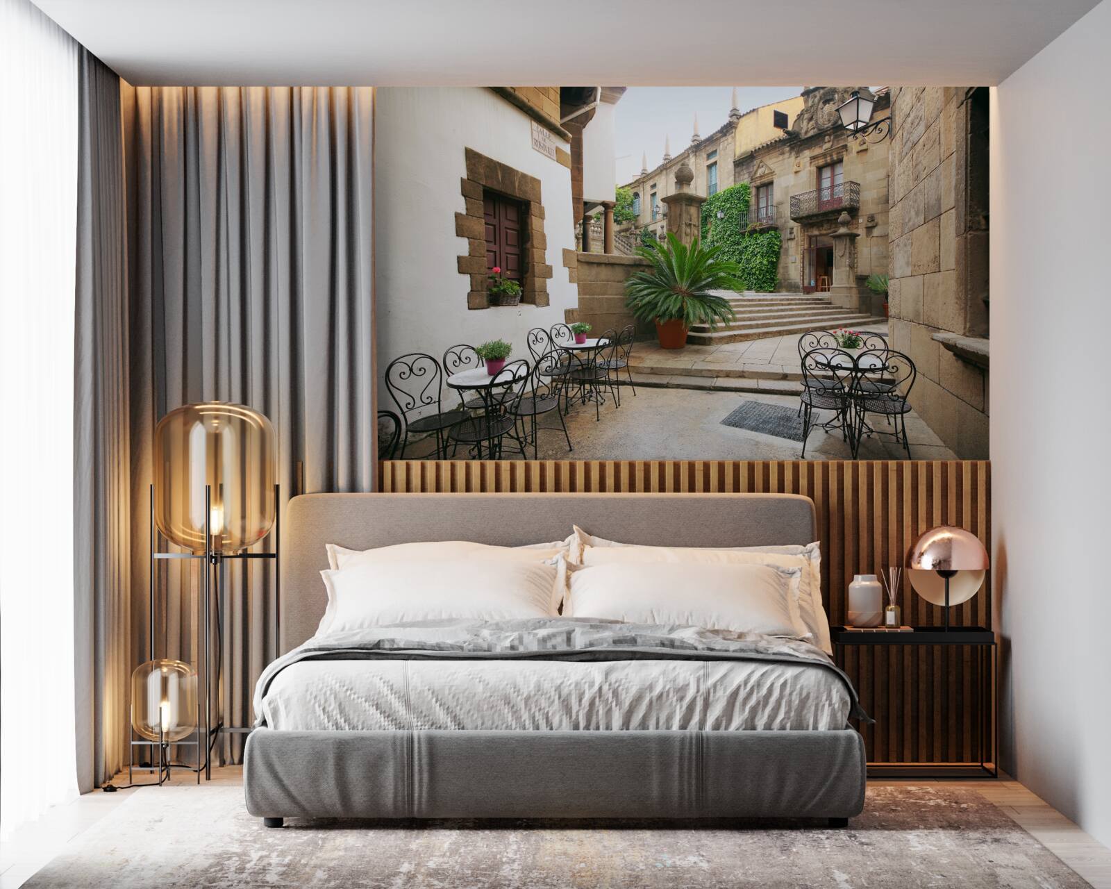 Papier peint escalier d'été dans une ville ancienne