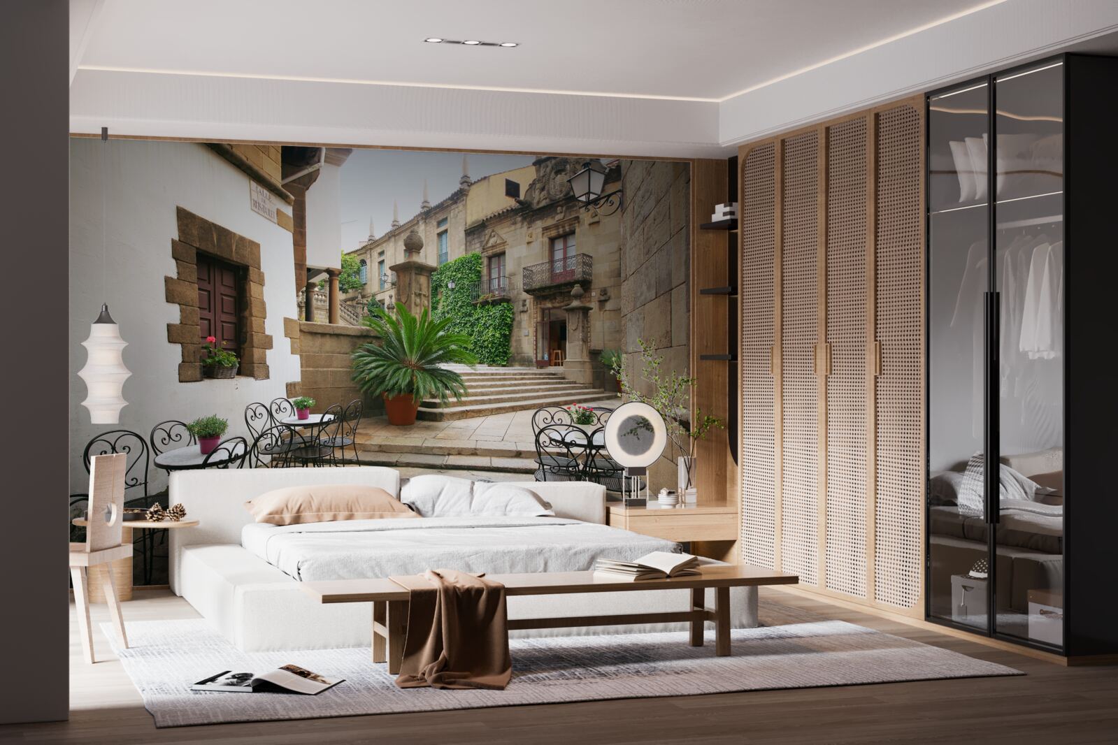 Papier peint escalier d'été dans une ville ancienne